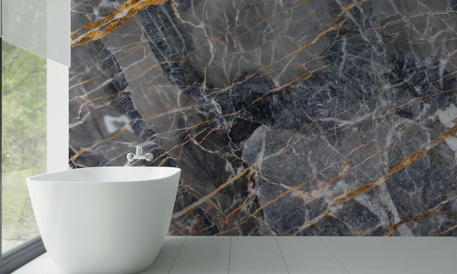 Papier peint marbre noir veiné d'or