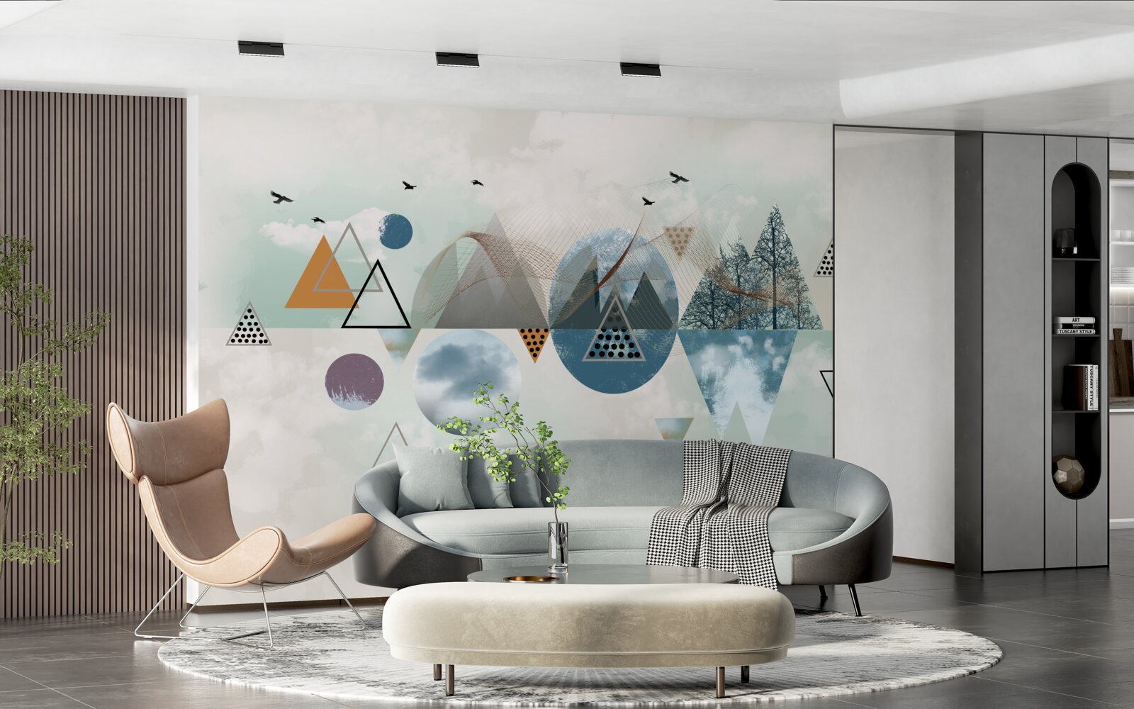 Papier peint une forêt dans les montagnes et une étendue de ciel azur