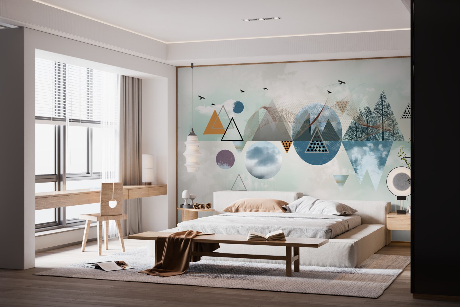 Papier peint une forêt dans les montagnes et une étendue de ciel azur