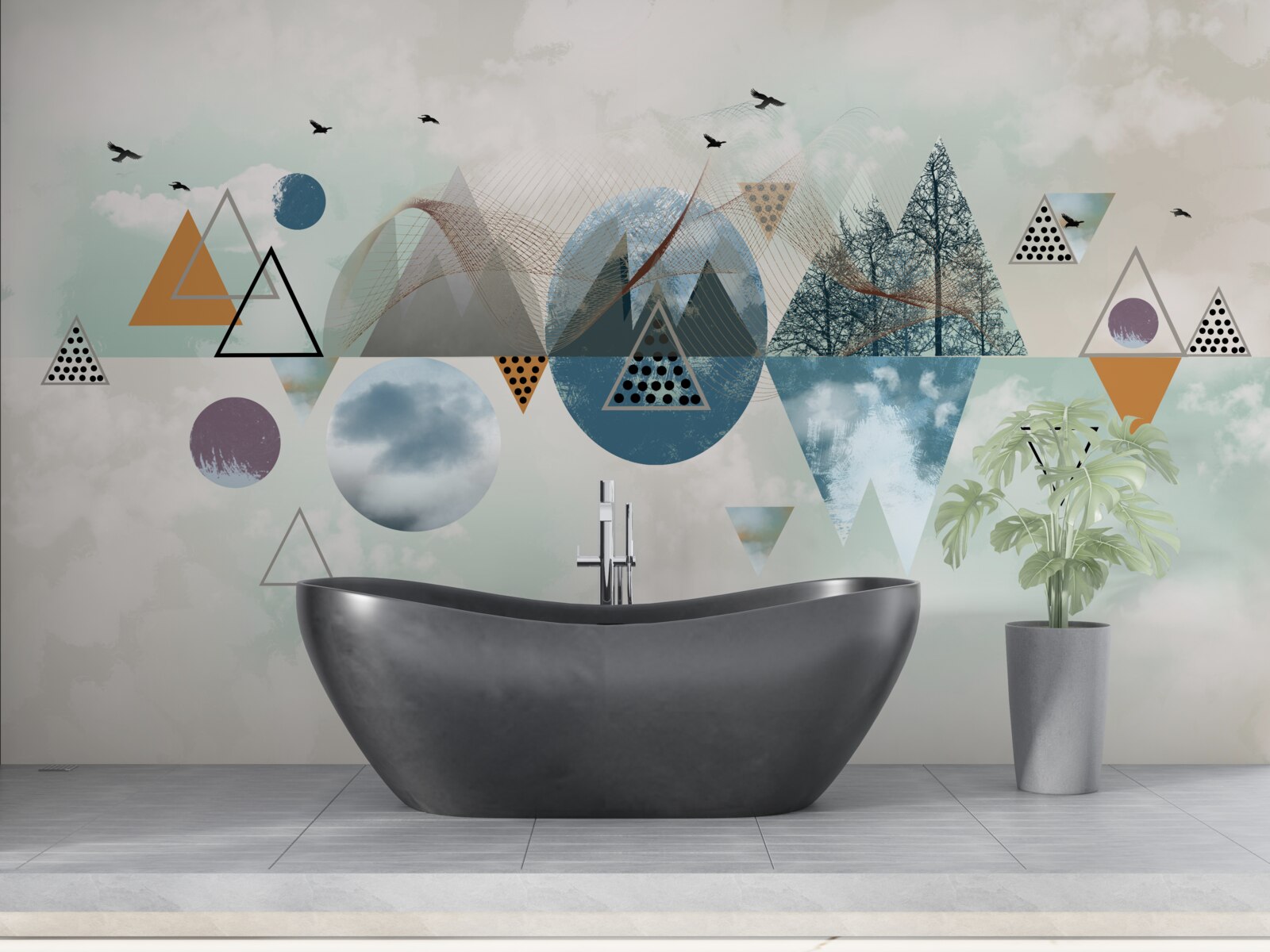 Papier peint une forêt dans les montagnes et une étendue de ciel azur