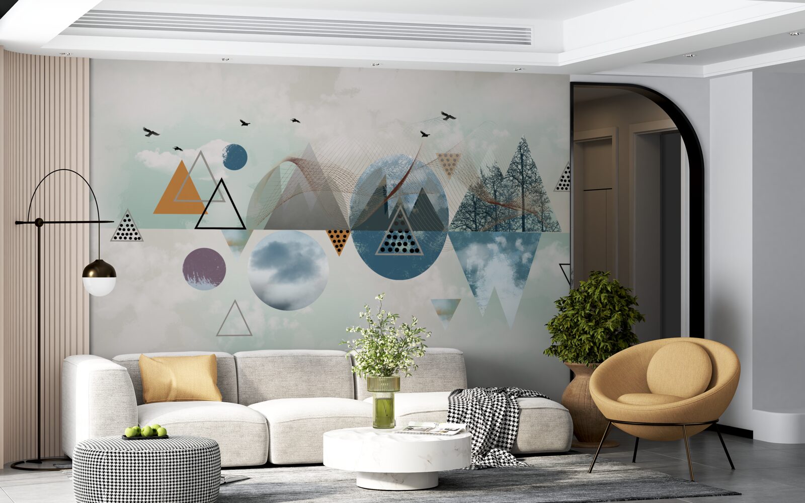 Papier peint une forêt dans les montagnes et une étendue de ciel azur