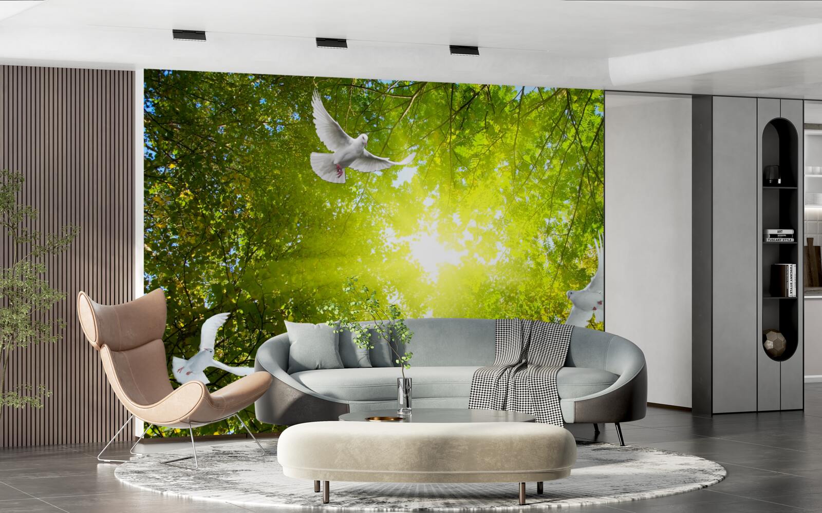 Papier peint les oiseaux volent dans les profondeurs de la forêt