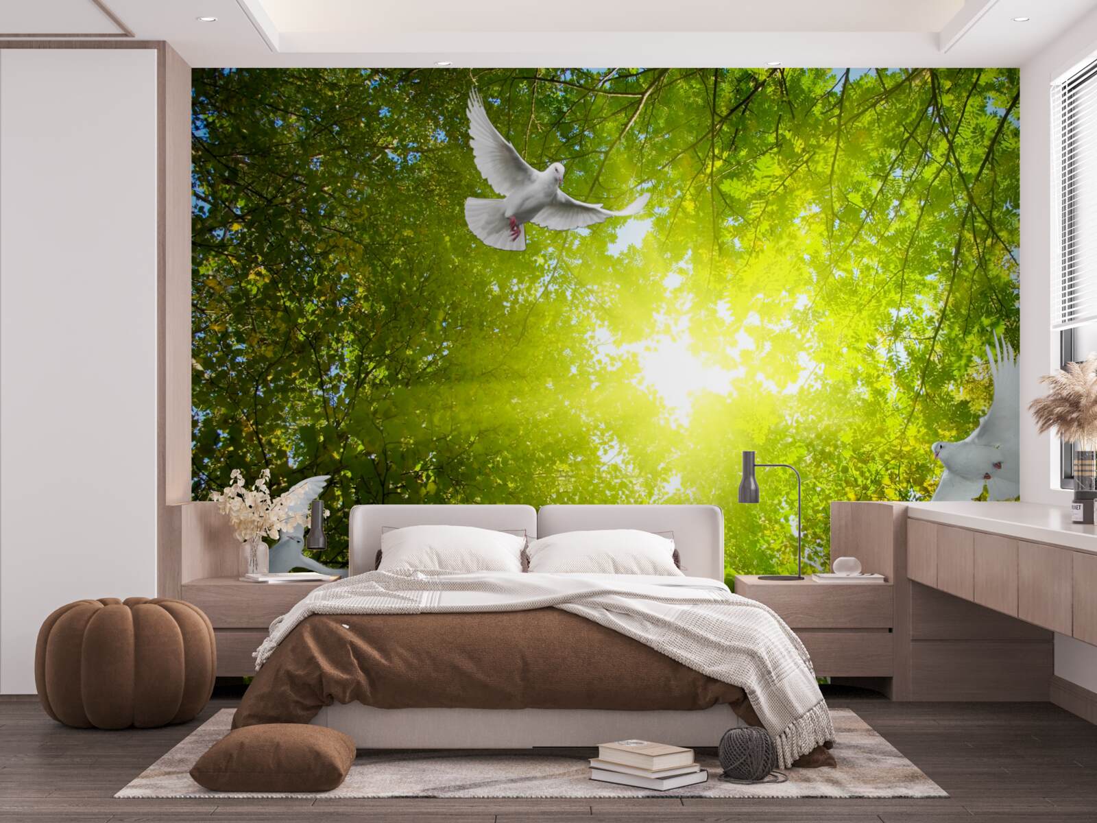 Papier peint les oiseaux volent dans les profondeurs de la forêt