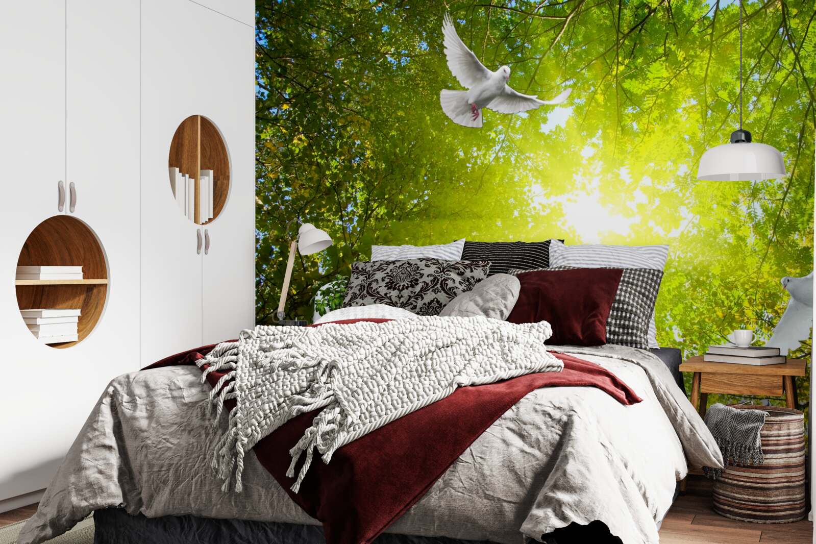 Papier peint les oiseaux volent dans les profondeurs de la forêt