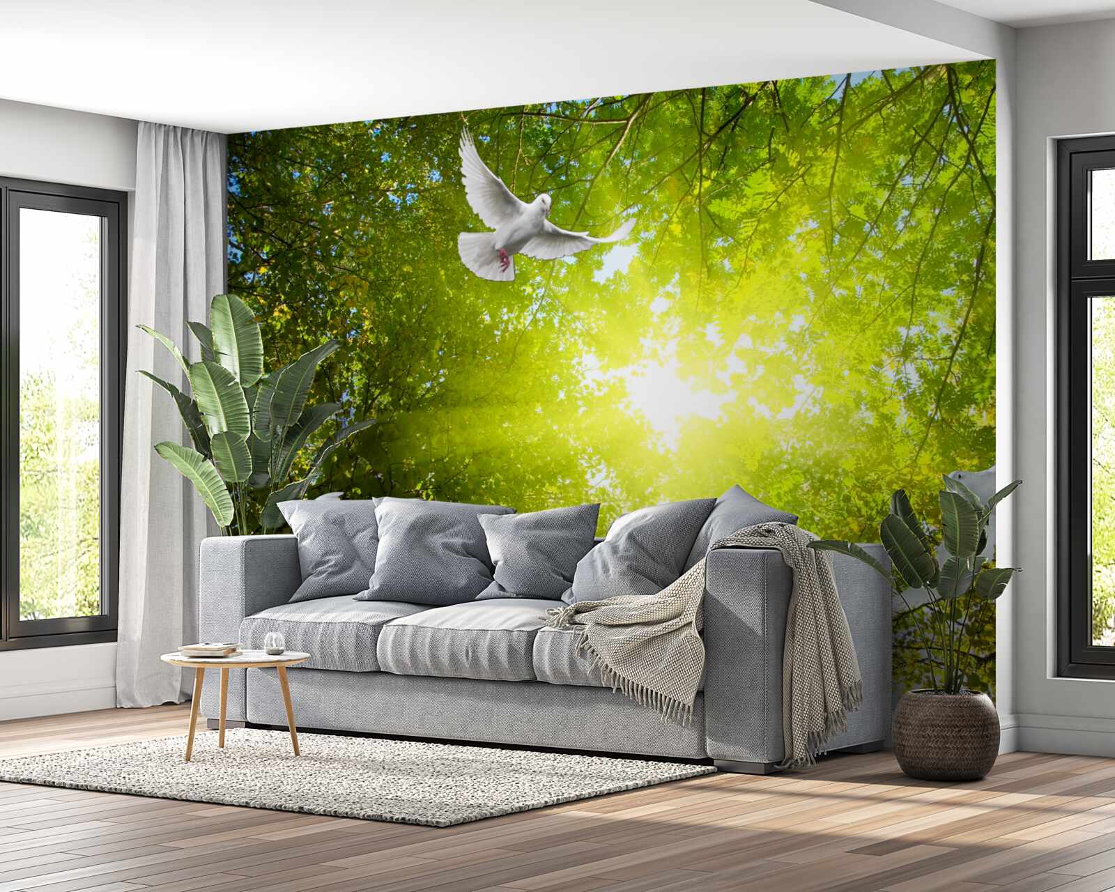 Papier peint les oiseaux volent dans les profondeurs de la forêt