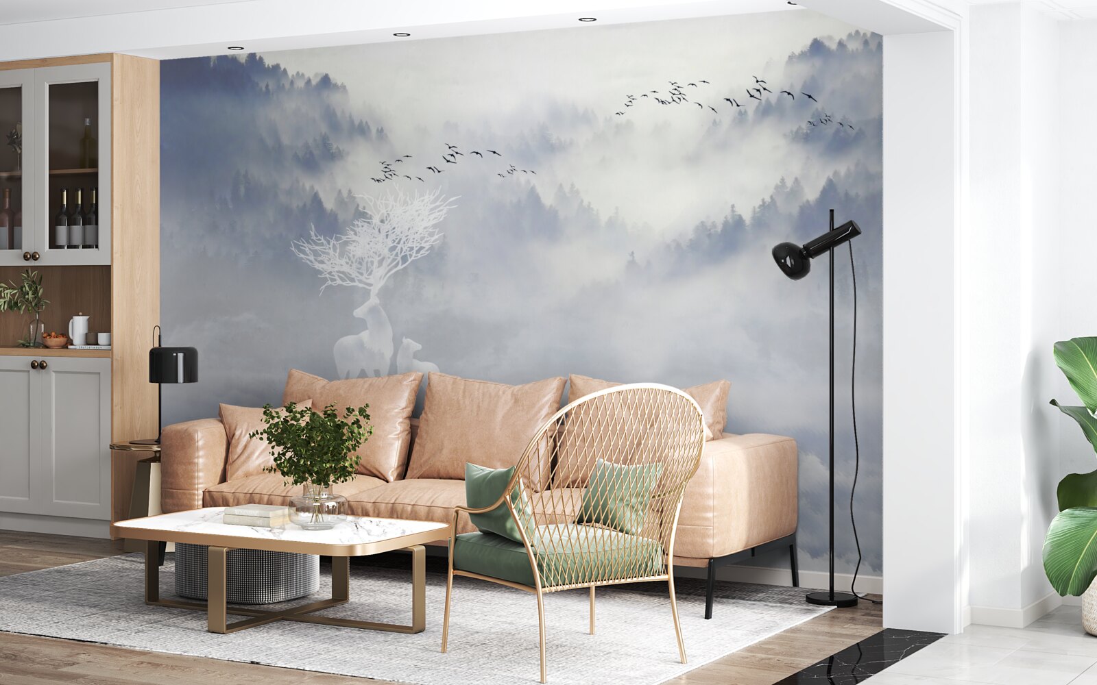 Papier peint la forêt brumeuse était habitée par une noble famille de cerfs