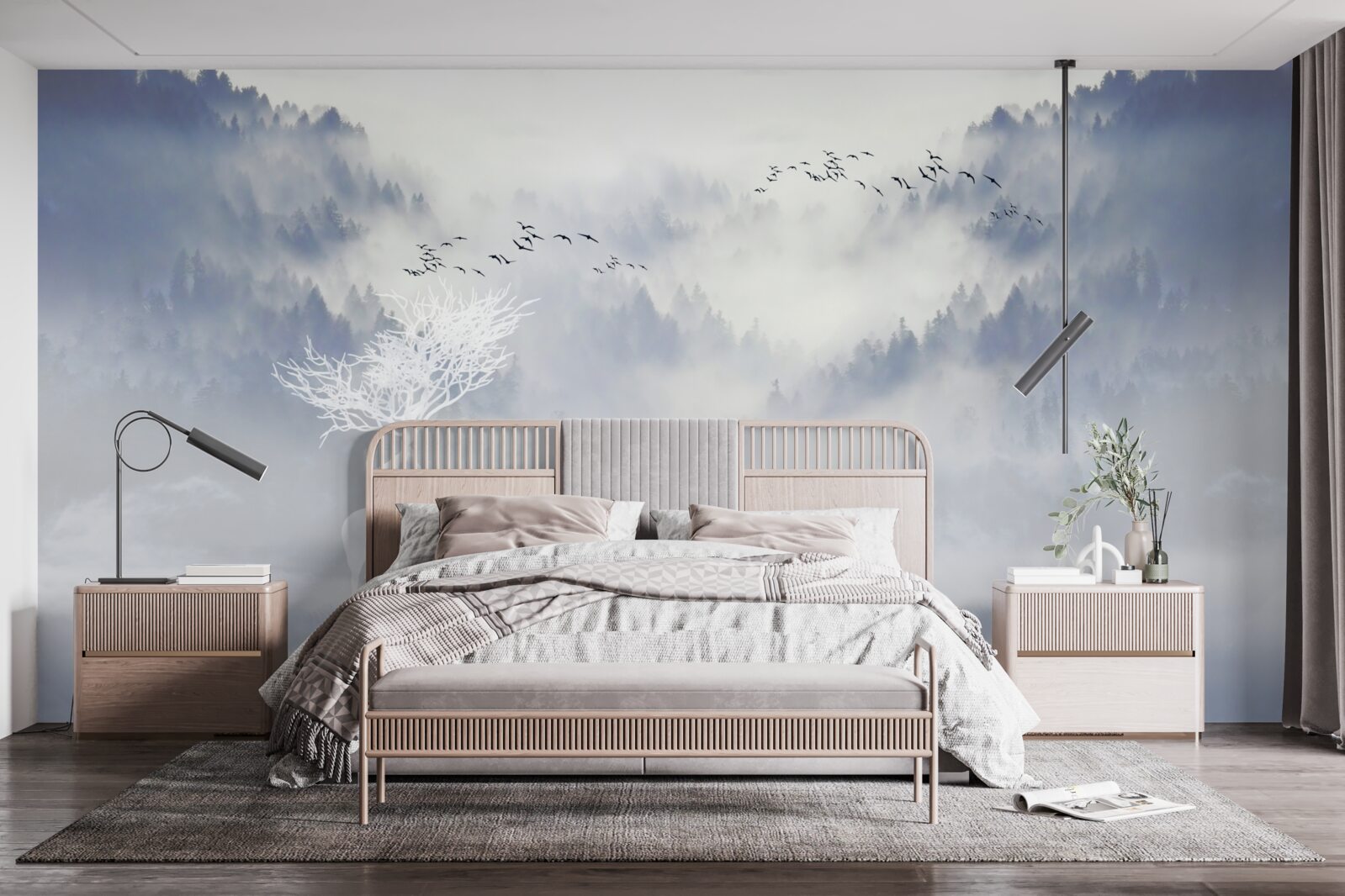 Papier peint la forêt brumeuse était habitée par une noble famille de cerfs