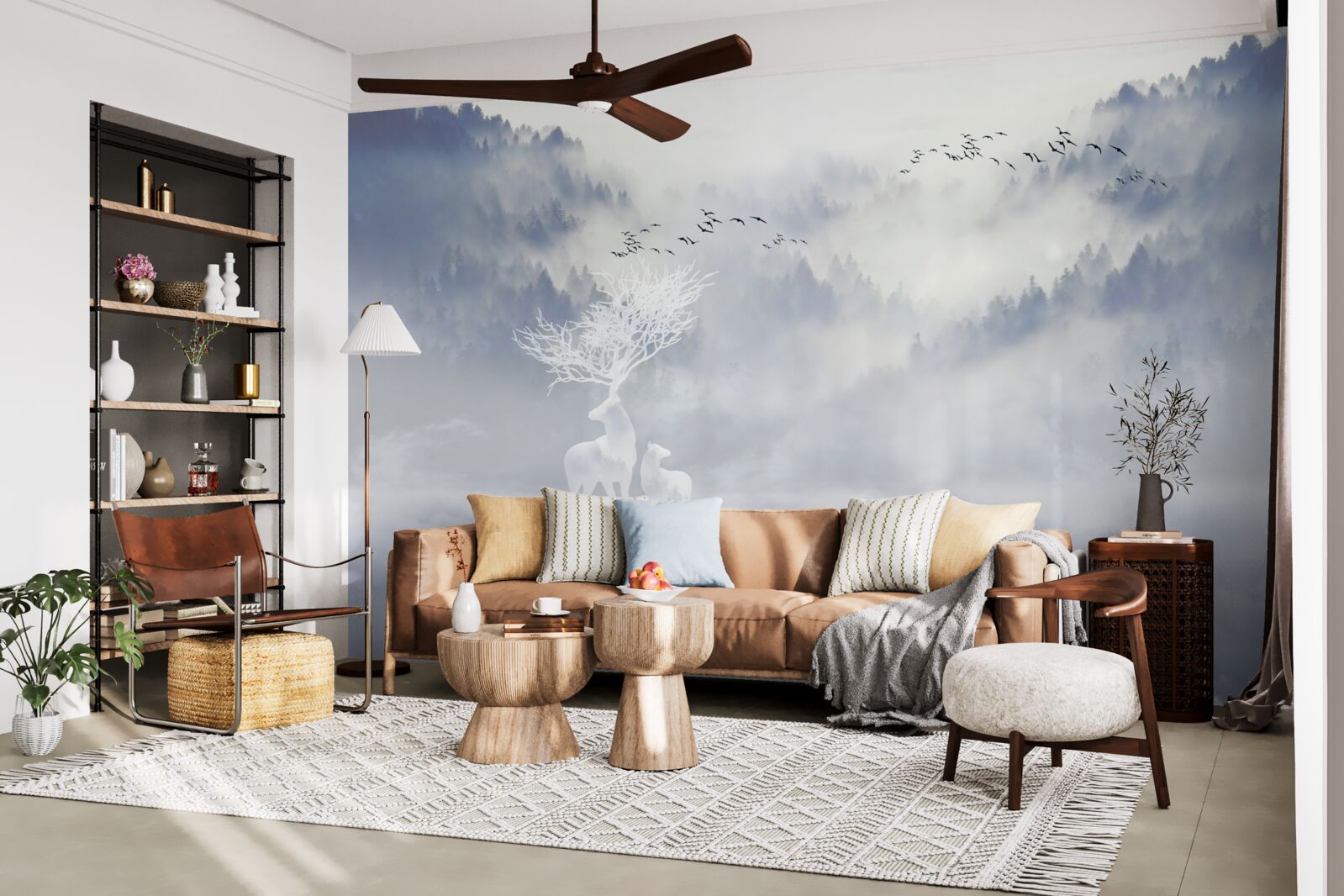 Papier peint la forêt brumeuse était habitée par une noble famille de cerfs