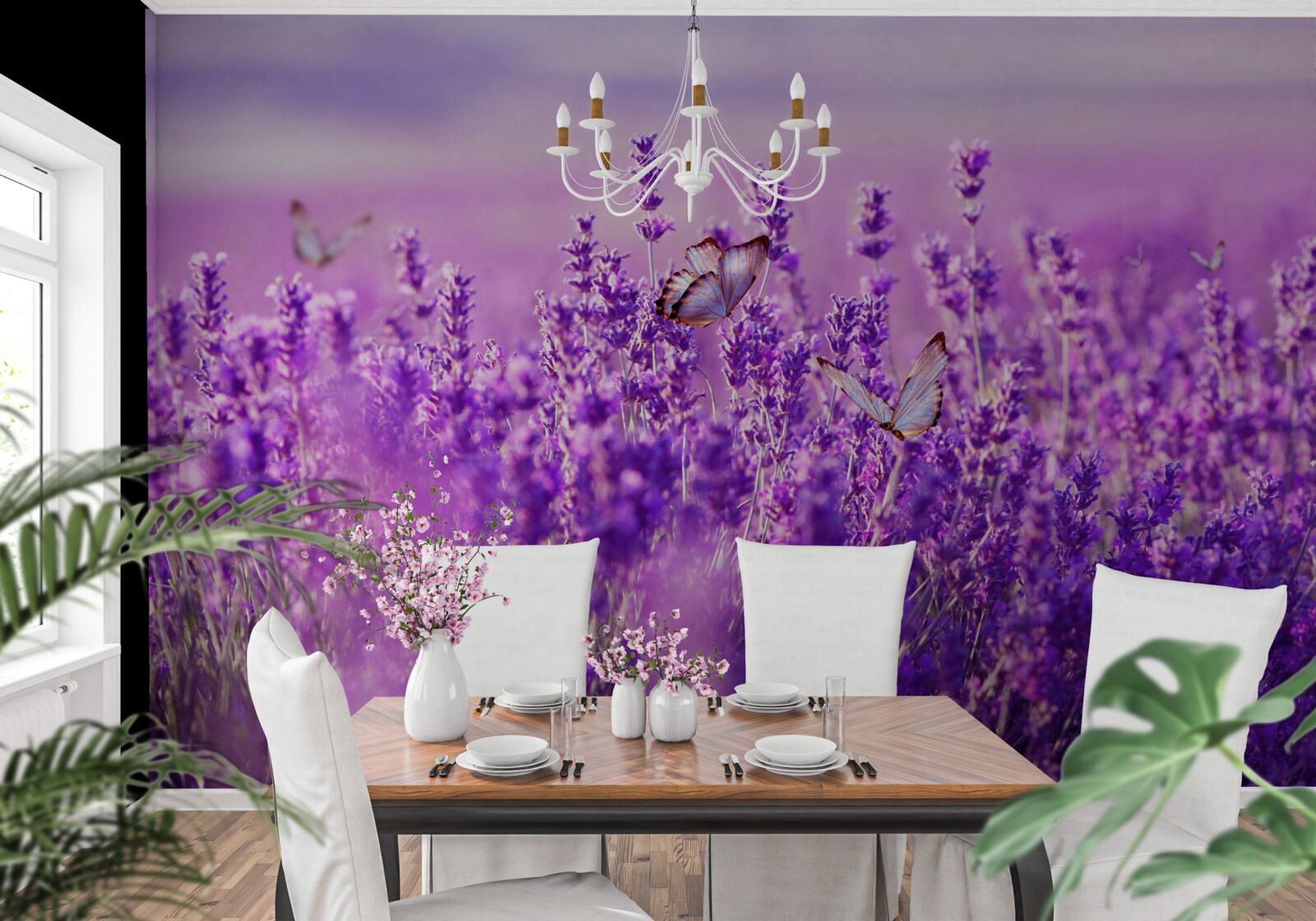 Papier peint couleur lavande du lilas et du papillon