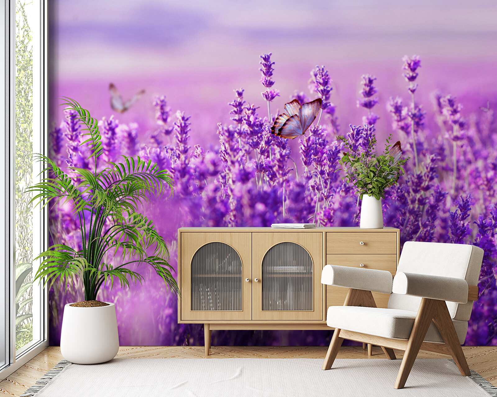 Papier peint couleur lavande du lilas et du papillon