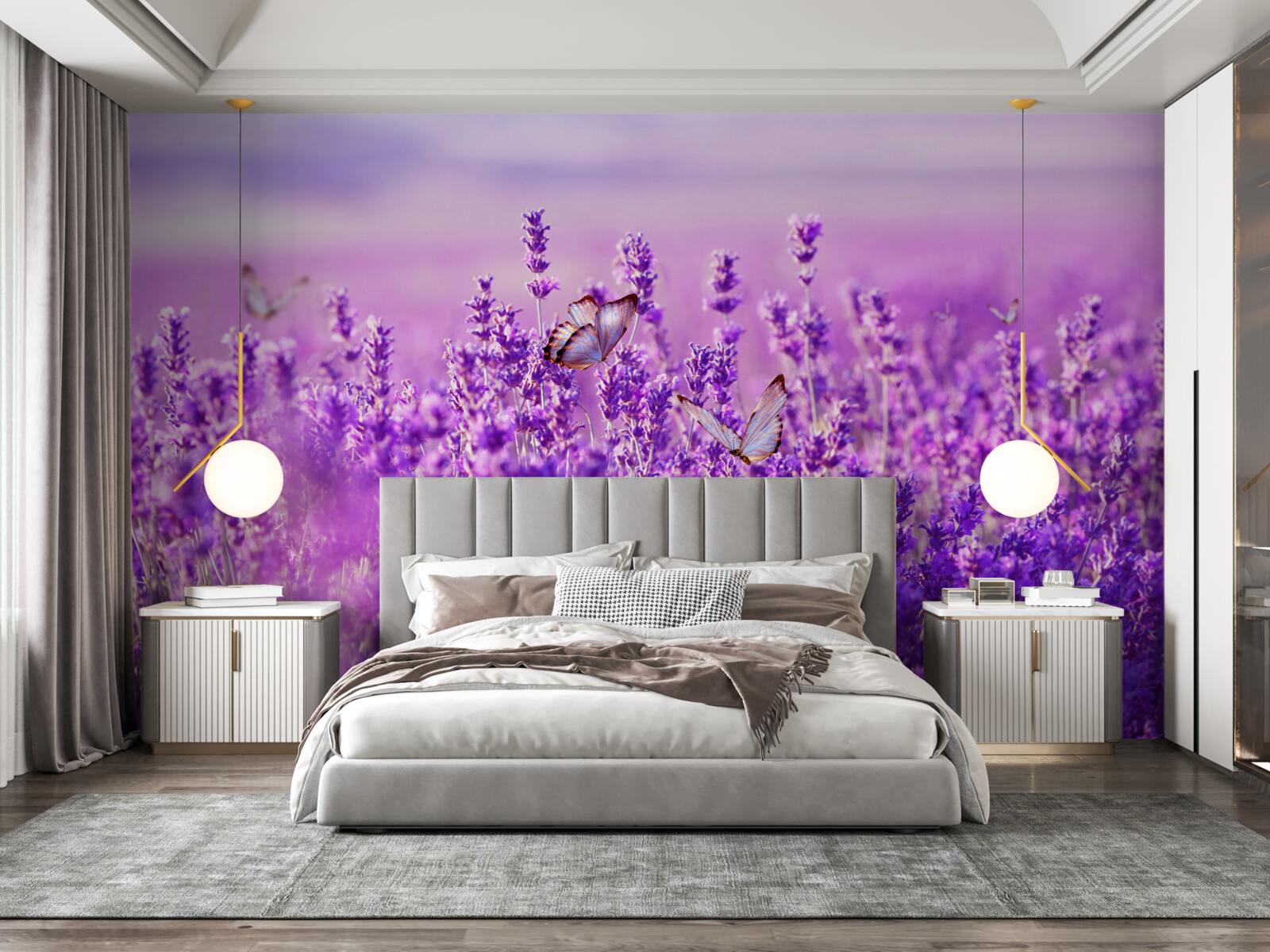 Papier peint couleur lavande du lilas et du papillon