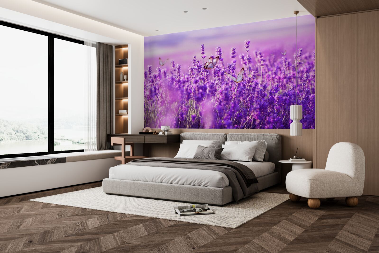 Papier peint couleur lavande du lilas et du papillon