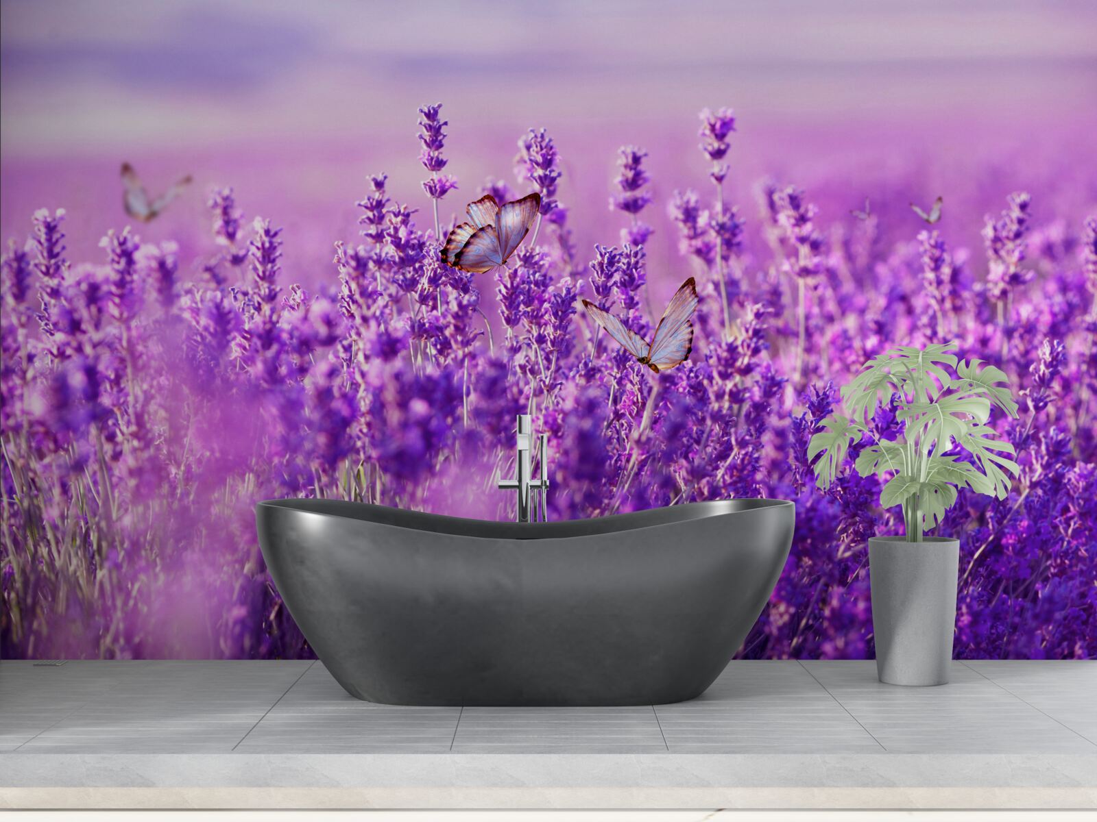 Papier peint couleur lavande du lilas et du papillon