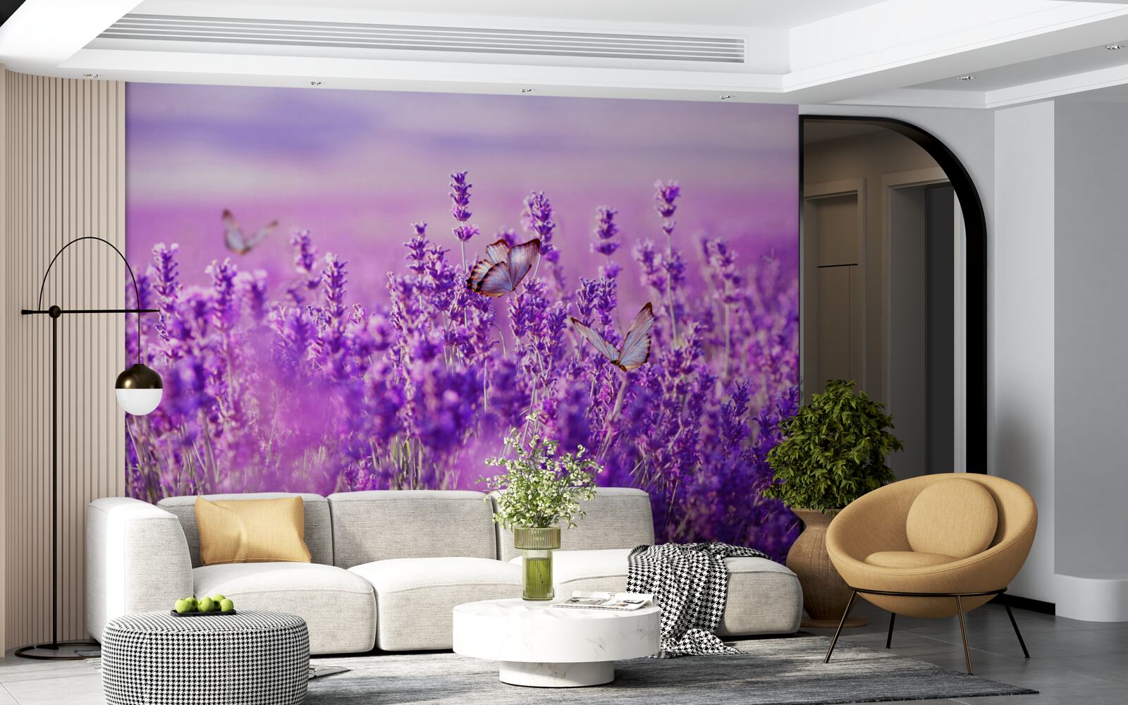 Papier peint couleur lavande du lilas et du papillon