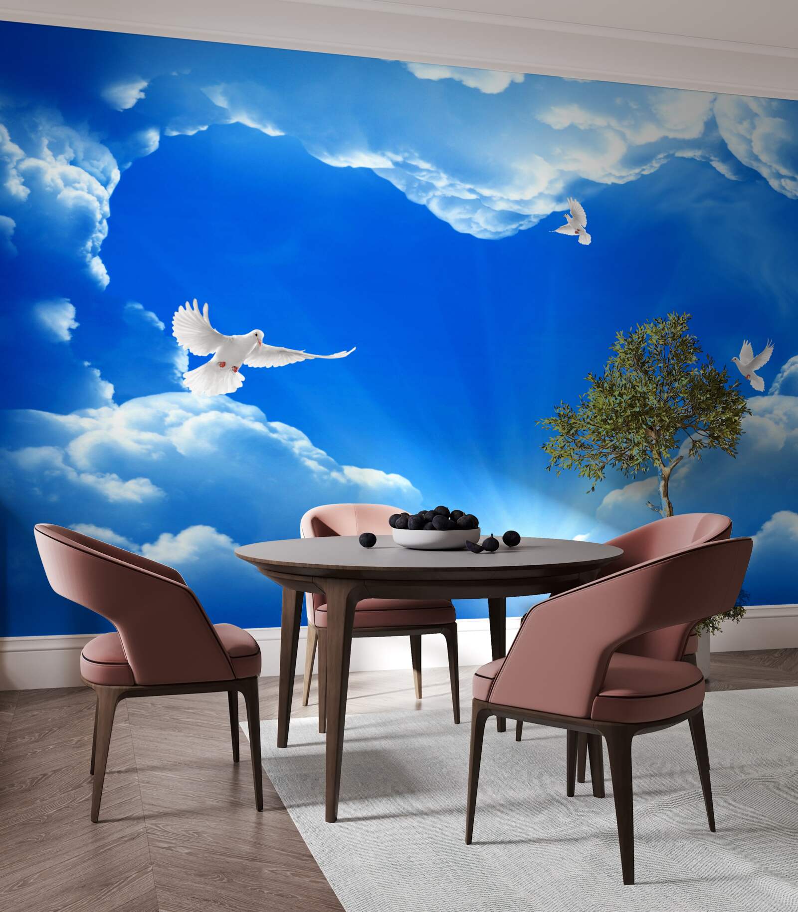 Papier peint les oiseaux bleus s'envolent dans le ciel