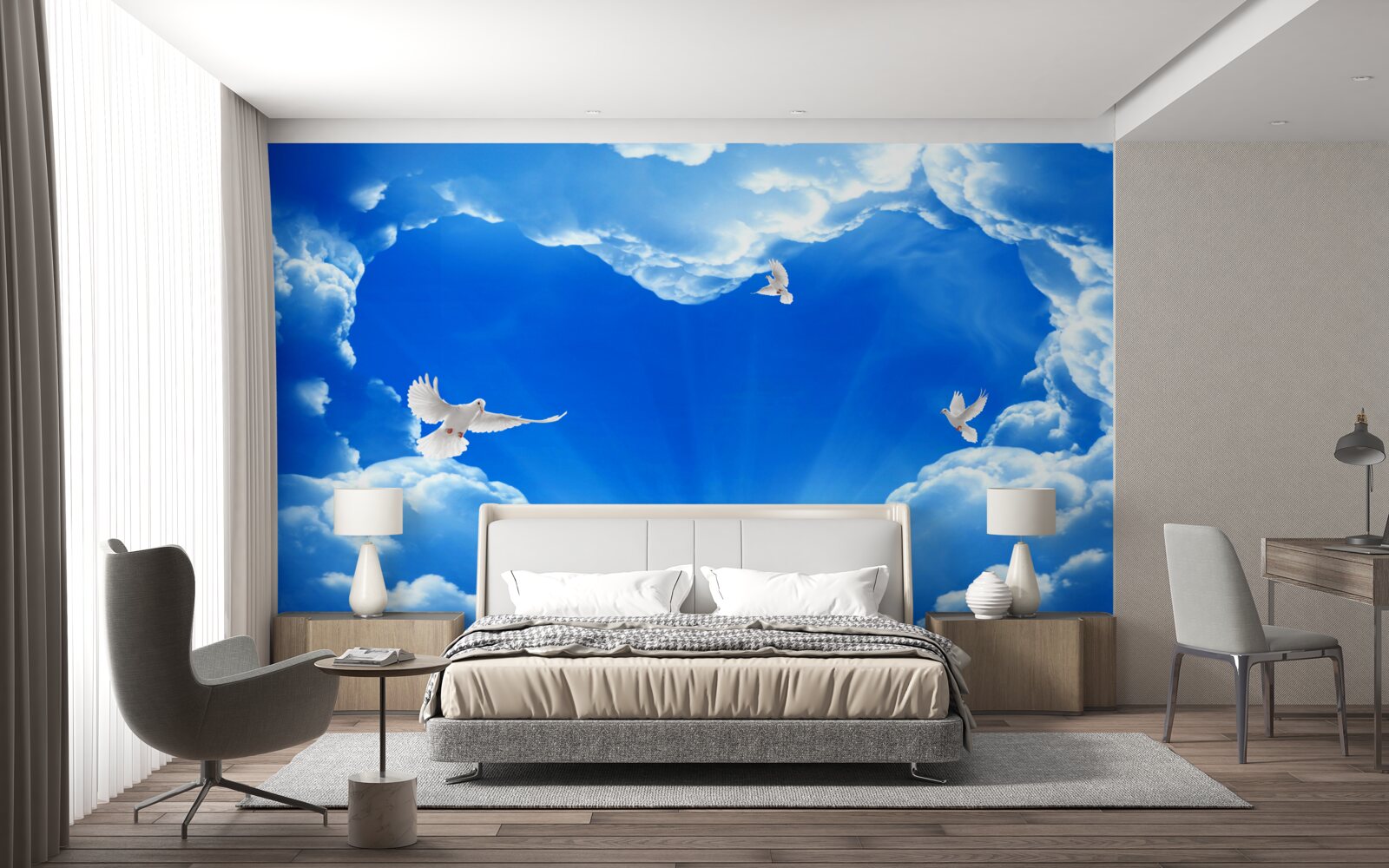 Papier peint les oiseaux bleus s'envolent dans le ciel