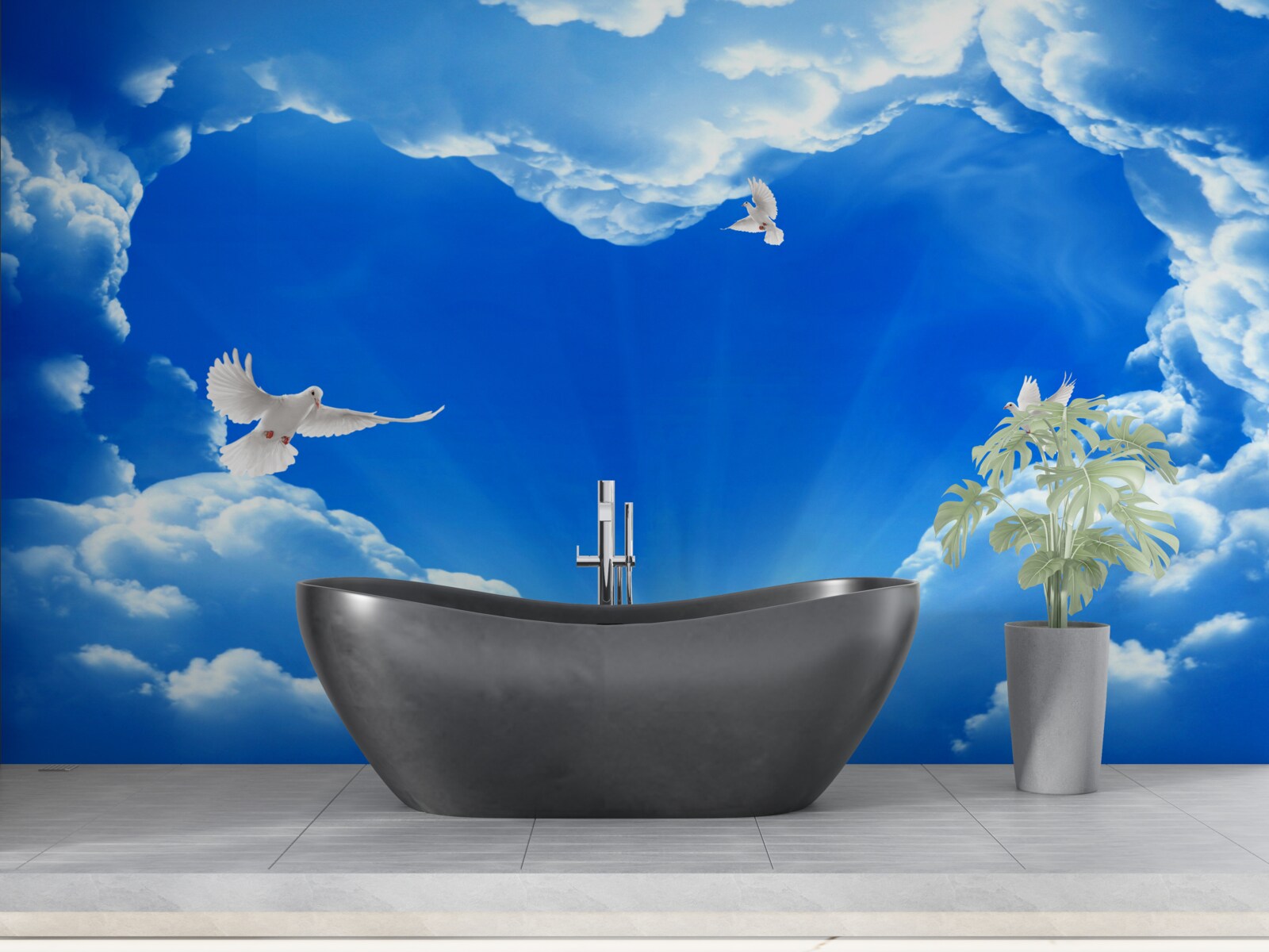 Papier peint les oiseaux bleus s'envolent dans le ciel