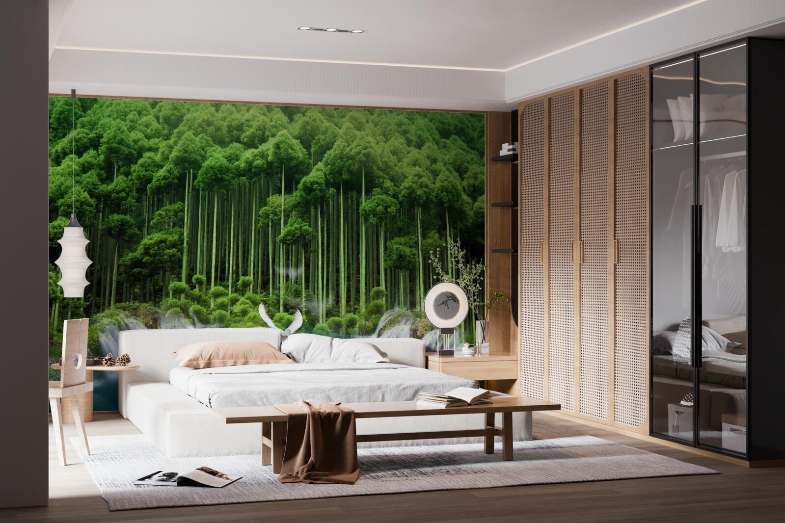 Papier peint un point d'eau dans un maquis verdoyant où les oiseaux se sont rassemblés