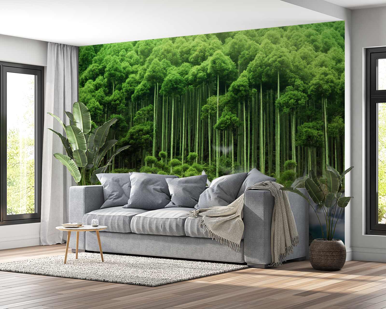 Papier peint un point d'eau dans un maquis verdoyant où les oiseaux se sont rassemblés