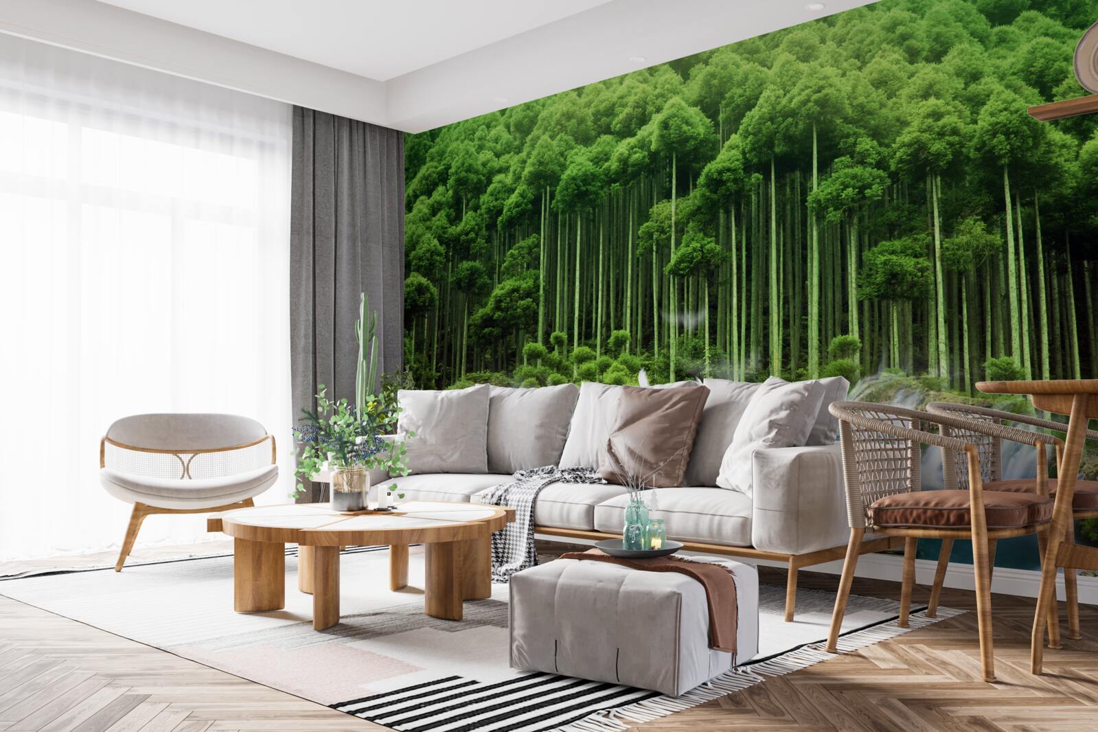 Papier peint un point d'eau dans un maquis verdoyant où les oiseaux se sont rassemblés