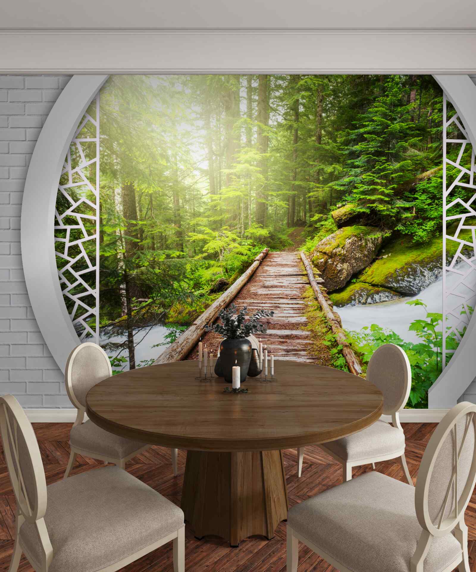 Papier peint Chemin de montagne traversant une forêt dense