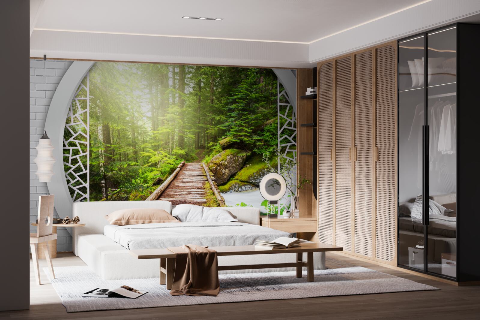 Papier peint Chemin de montagne traversant une forêt dense