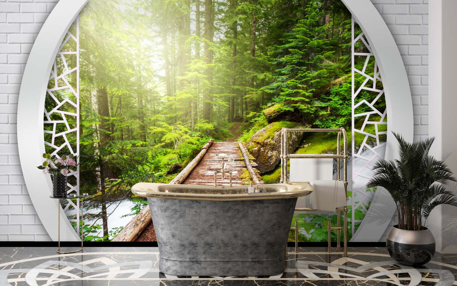 Papier peint Chemin de montagne traversant une forêt dense