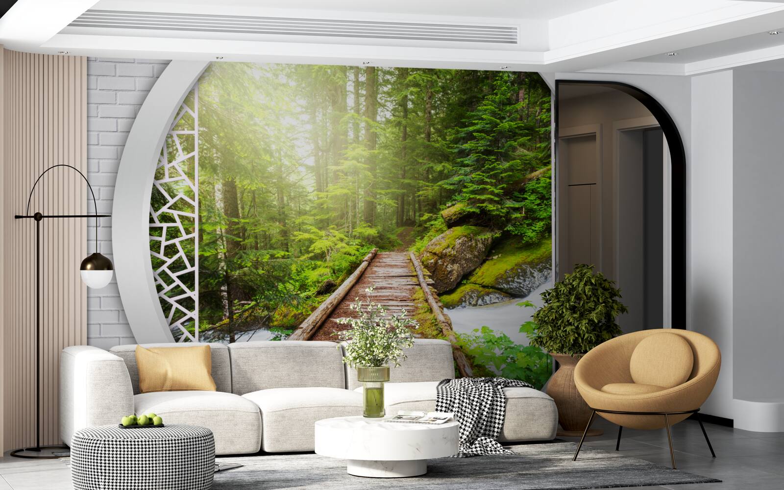 Papier peint Chemin de montagne traversant une forêt dense