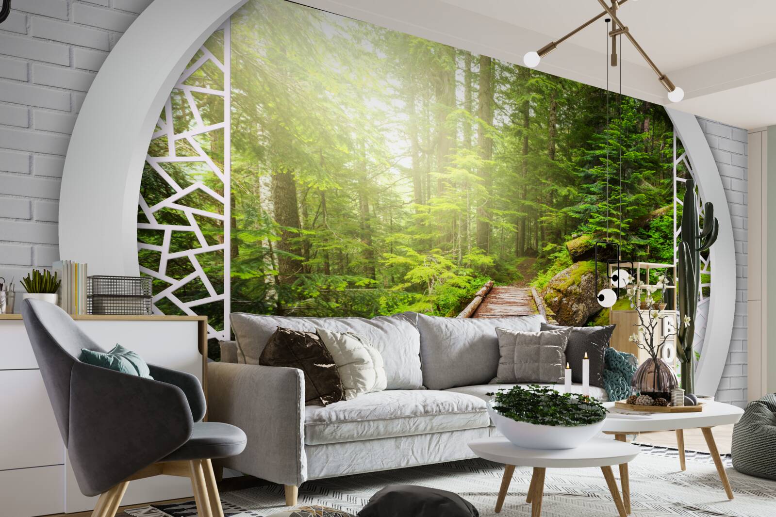 Papier peint Chemin de montagne traversant une forêt dense