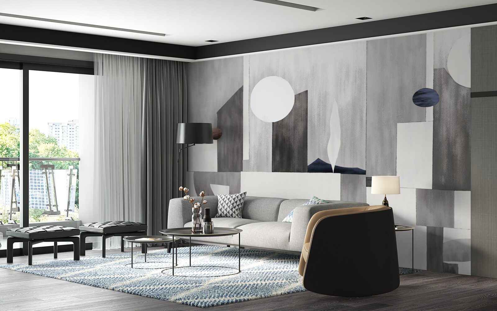 Papier peint la ville se réveille sous le soleil levant