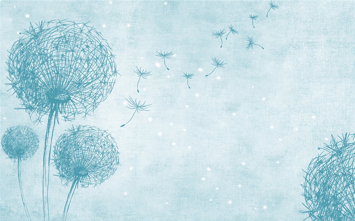 Papier peint pissenlits volant dans le ciel