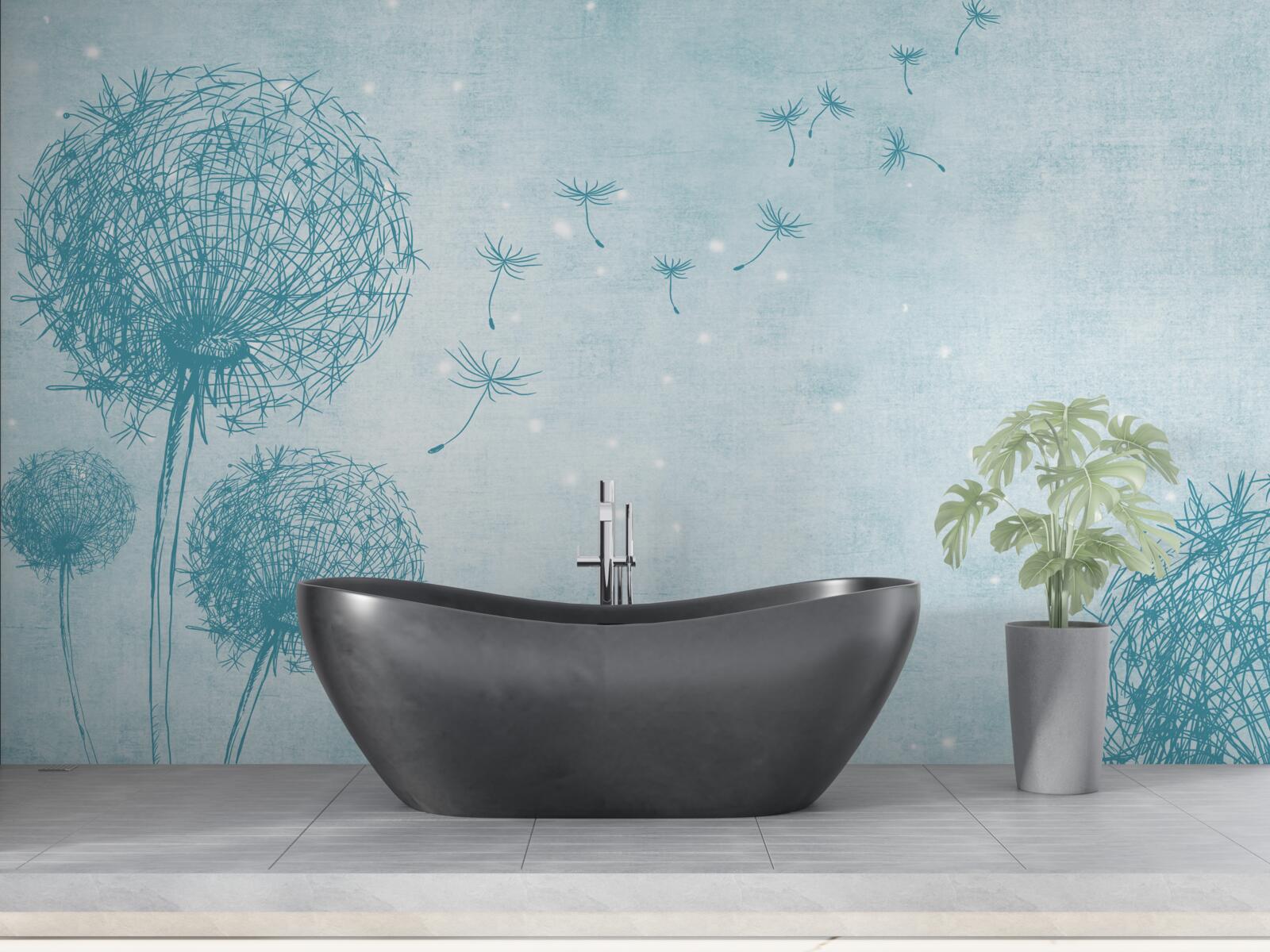 Papier peint pissenlits volant dans le ciel