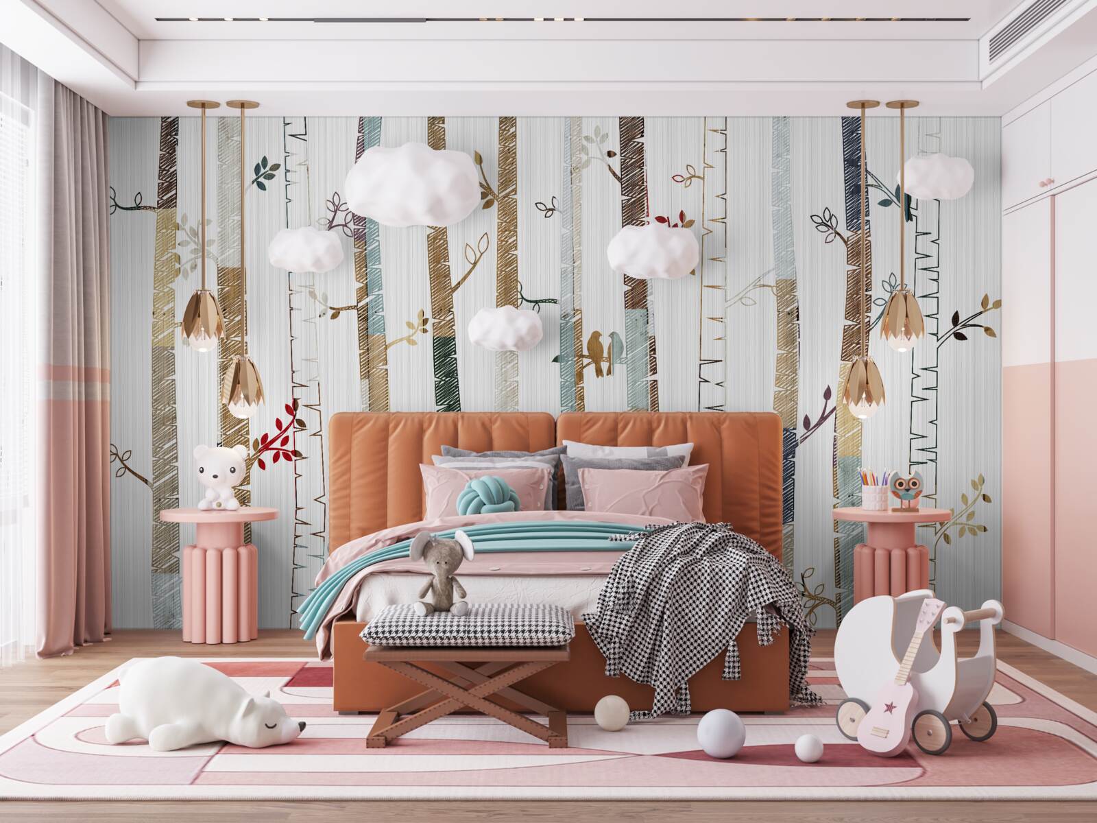 Papier peint illustration de gracieux bouleaux en couleur