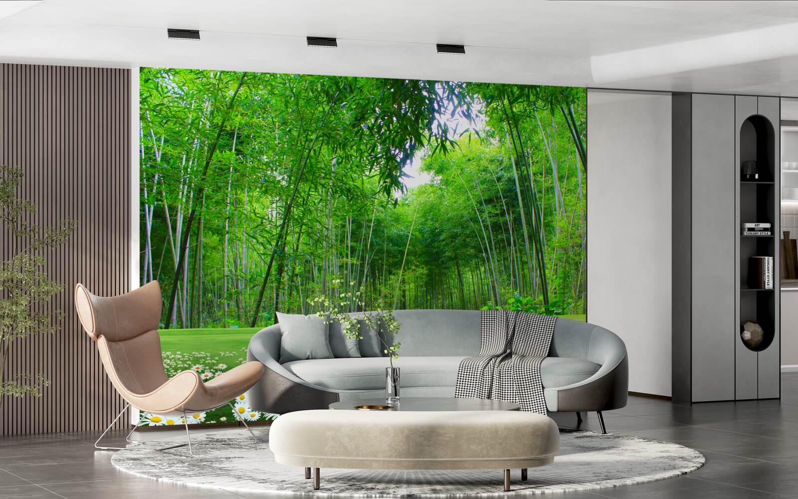 Papier peint un champ qui devient une bambouseraie