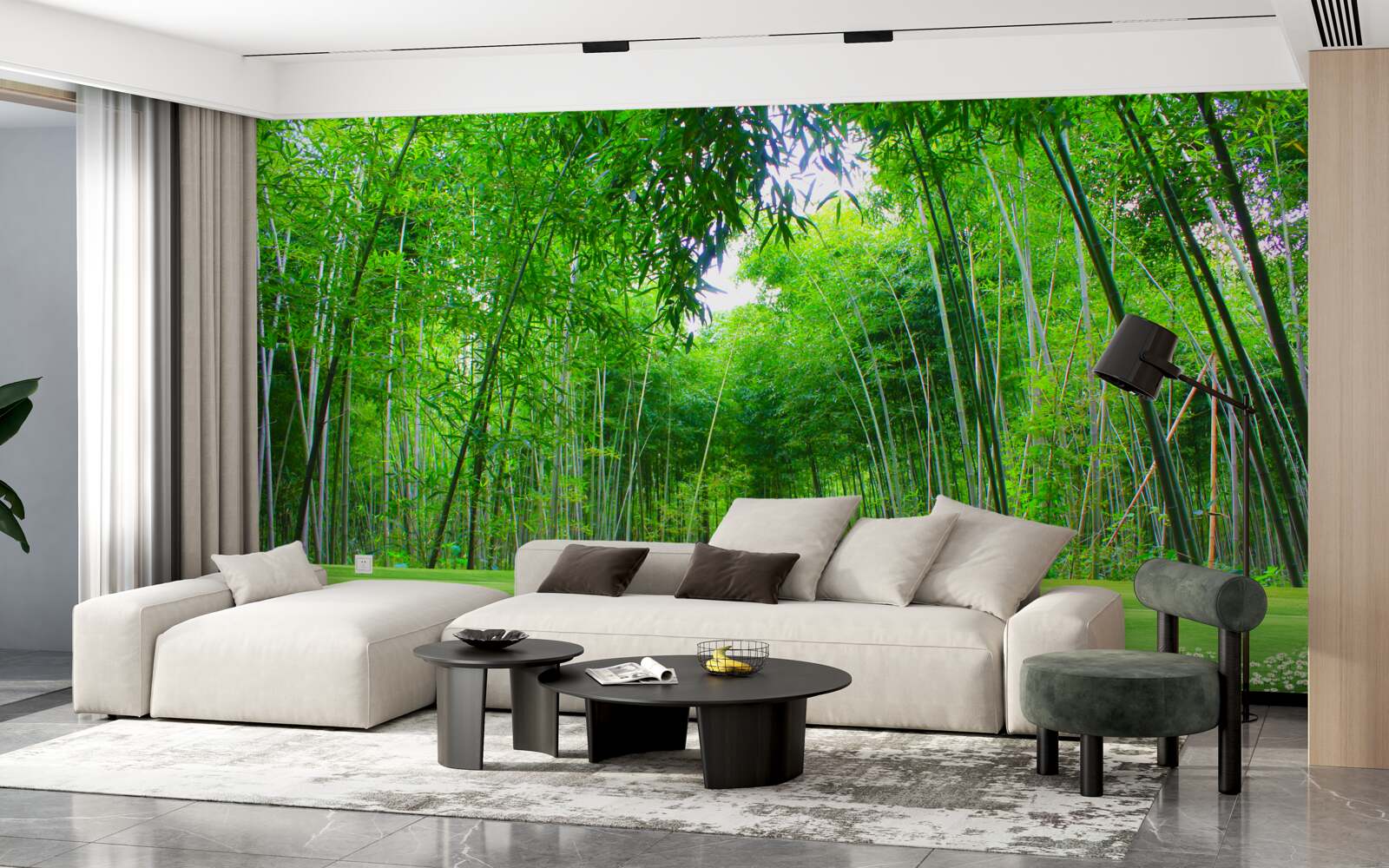 Papier peint un champ qui devient une bambouseraie