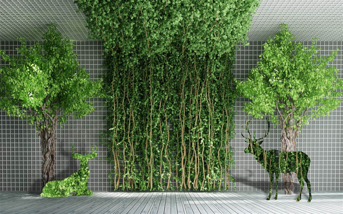 Papier peint une forêt verdoyante entoure la scène du cerf