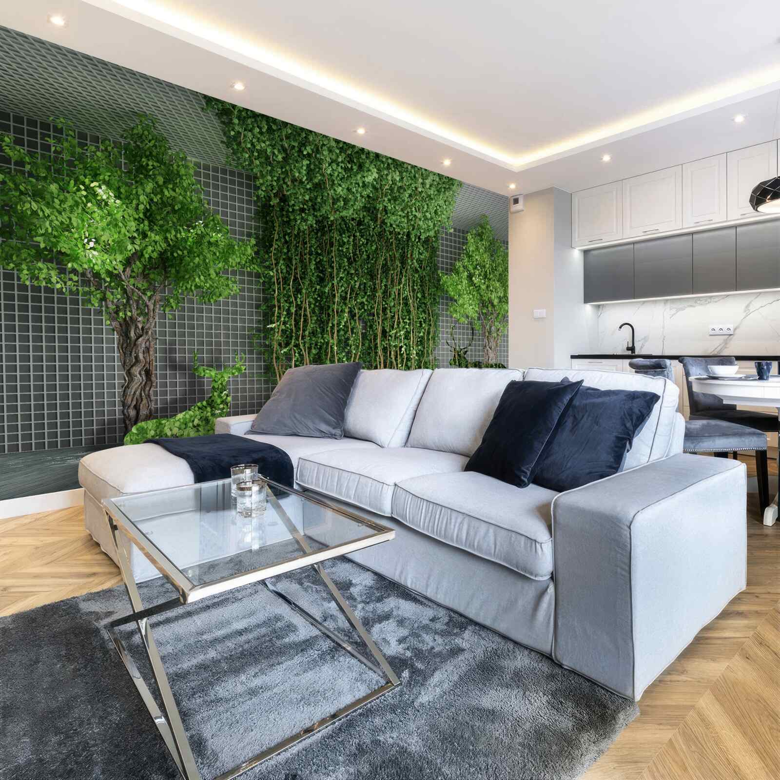 Papier peint une forêt verdoyante entoure la scène du cerf