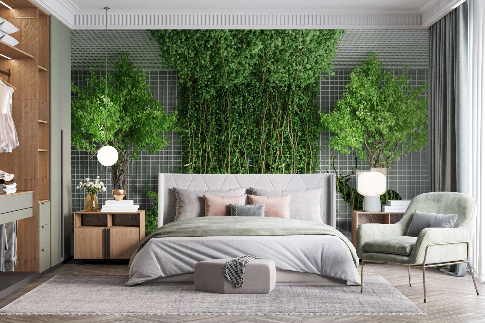 Papier peint une forêt verdoyante entoure la scène du cerf