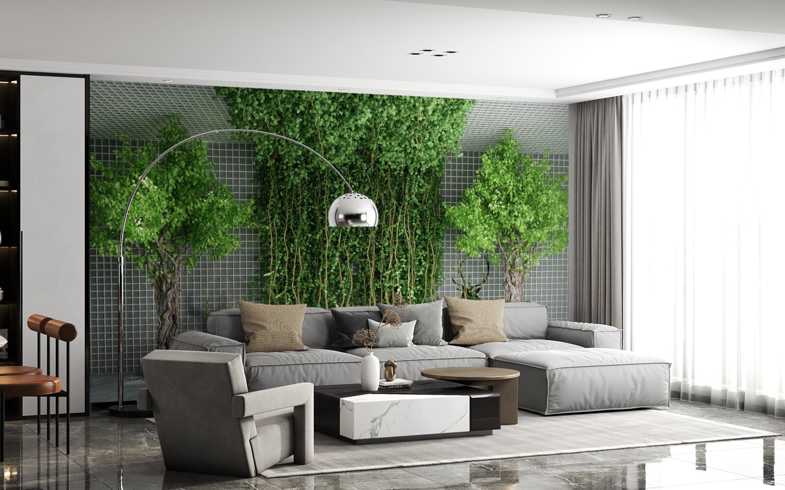 Papier peint une forêt verdoyante entoure la scène du cerf