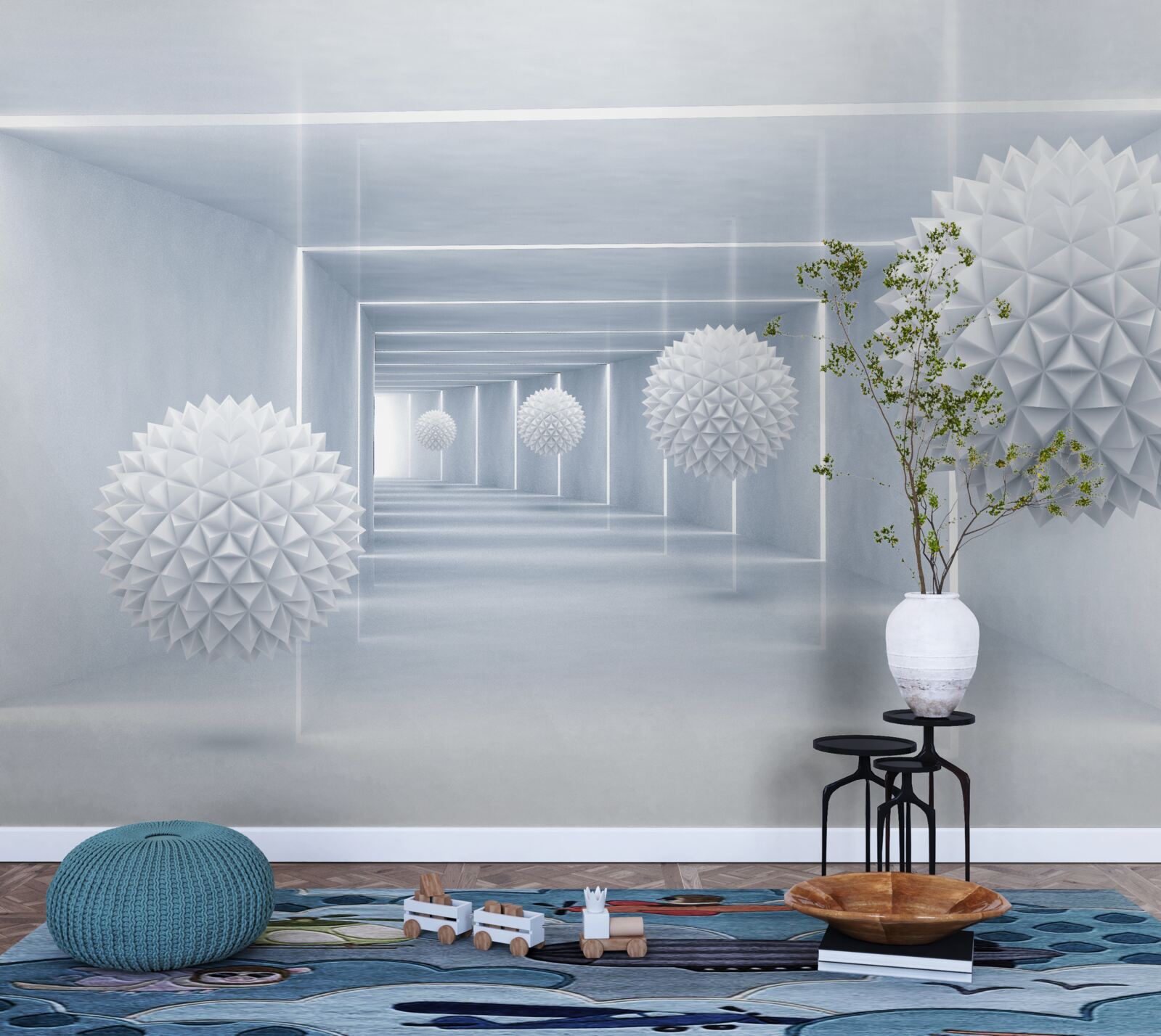 Papier peint balles et tunnel en perspective visuelle