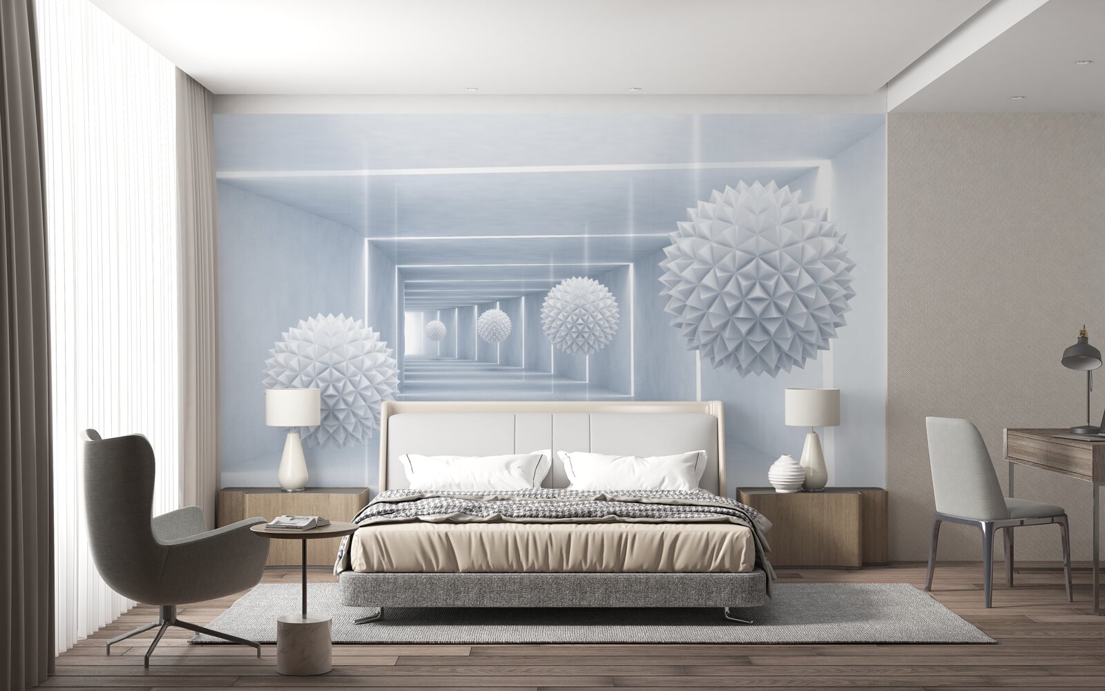 Papier peint balles et tunnel en perspective visuelle