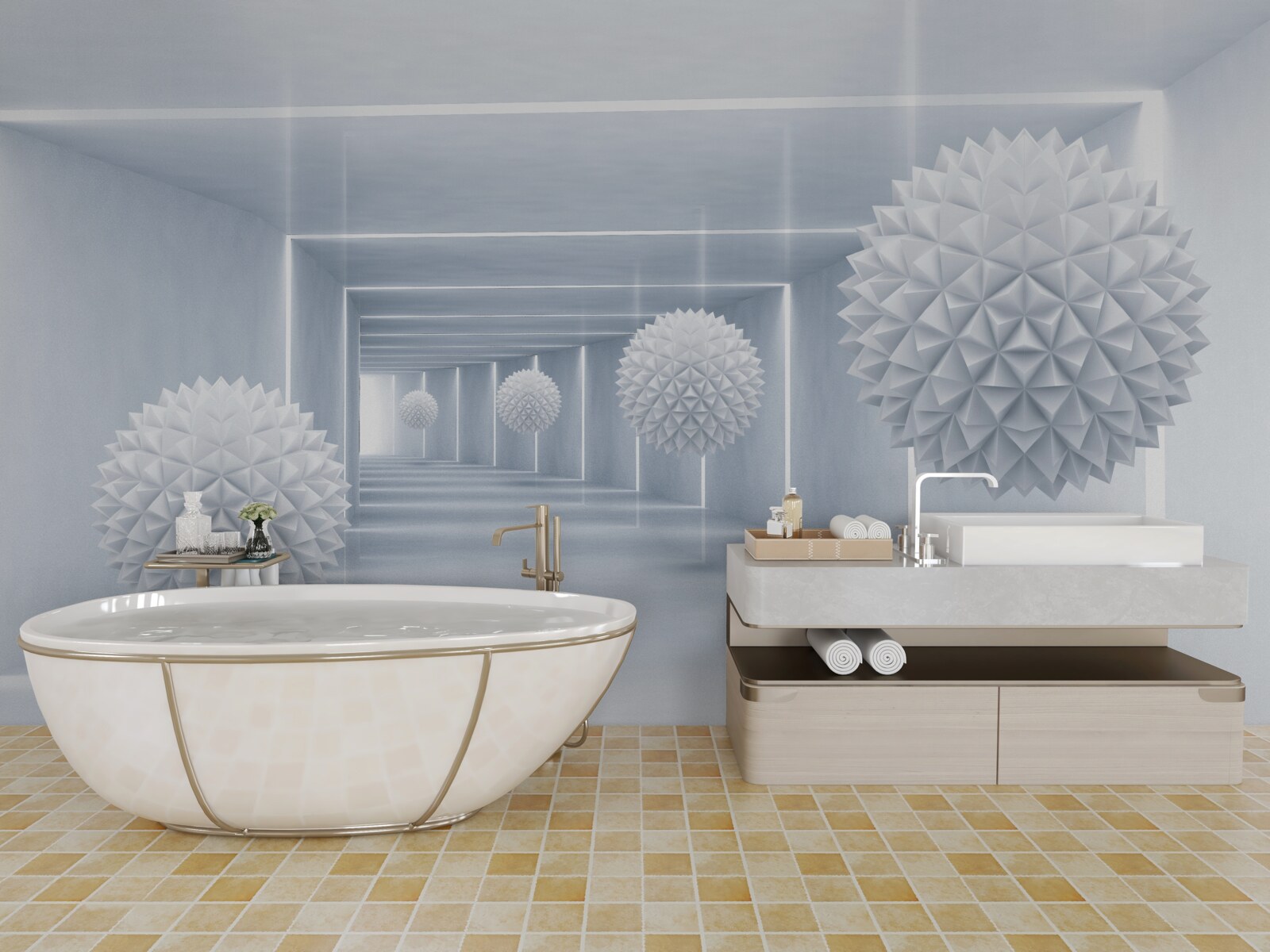 Papier peint balles et tunnel en perspective visuelle