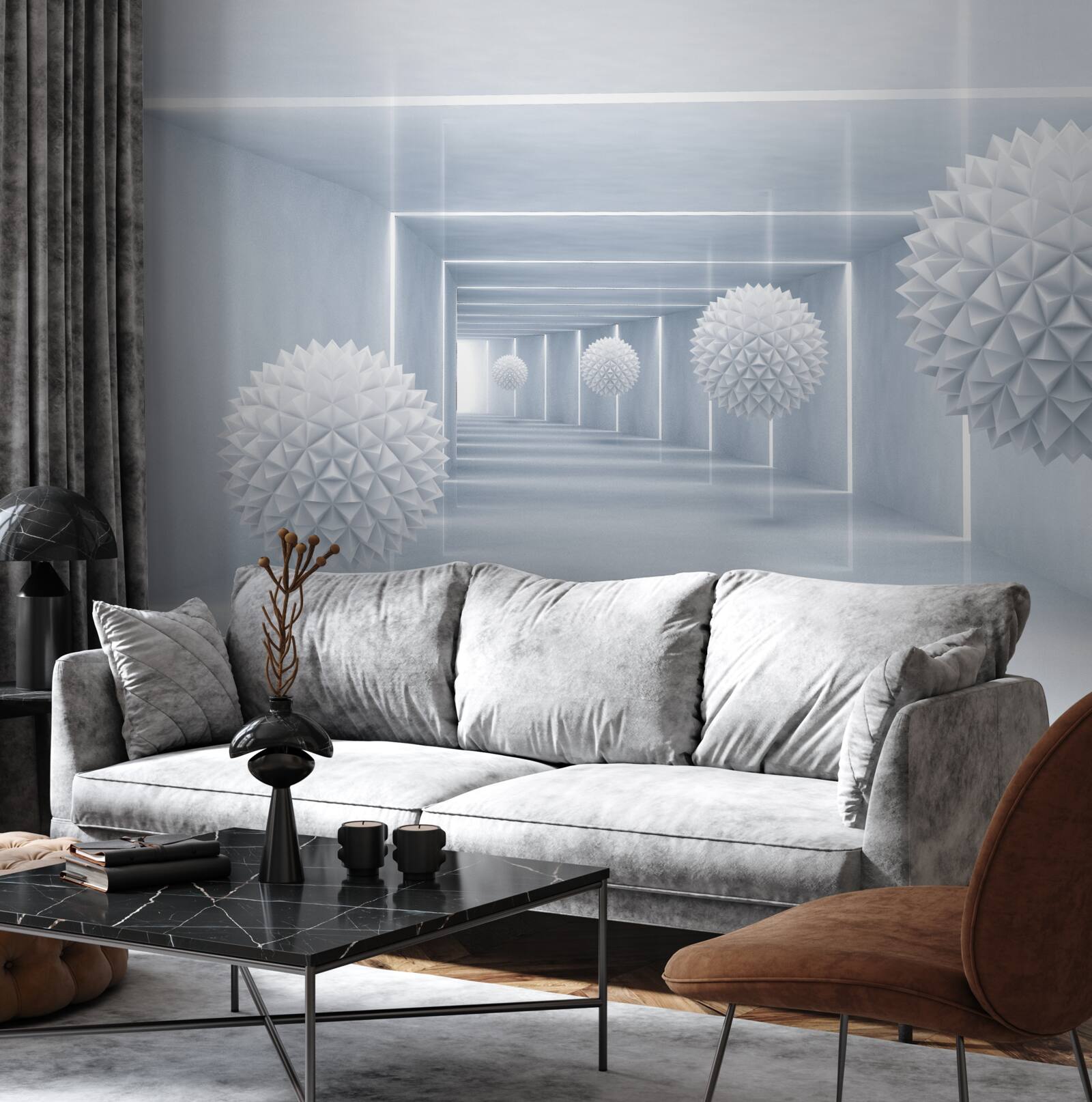 Papier peint balles et tunnel en perspective visuelle