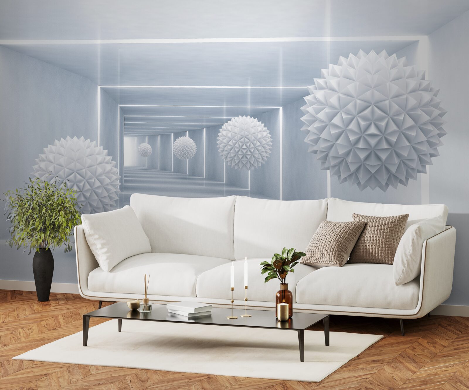 Papier peint balles et tunnel en perspective visuelle