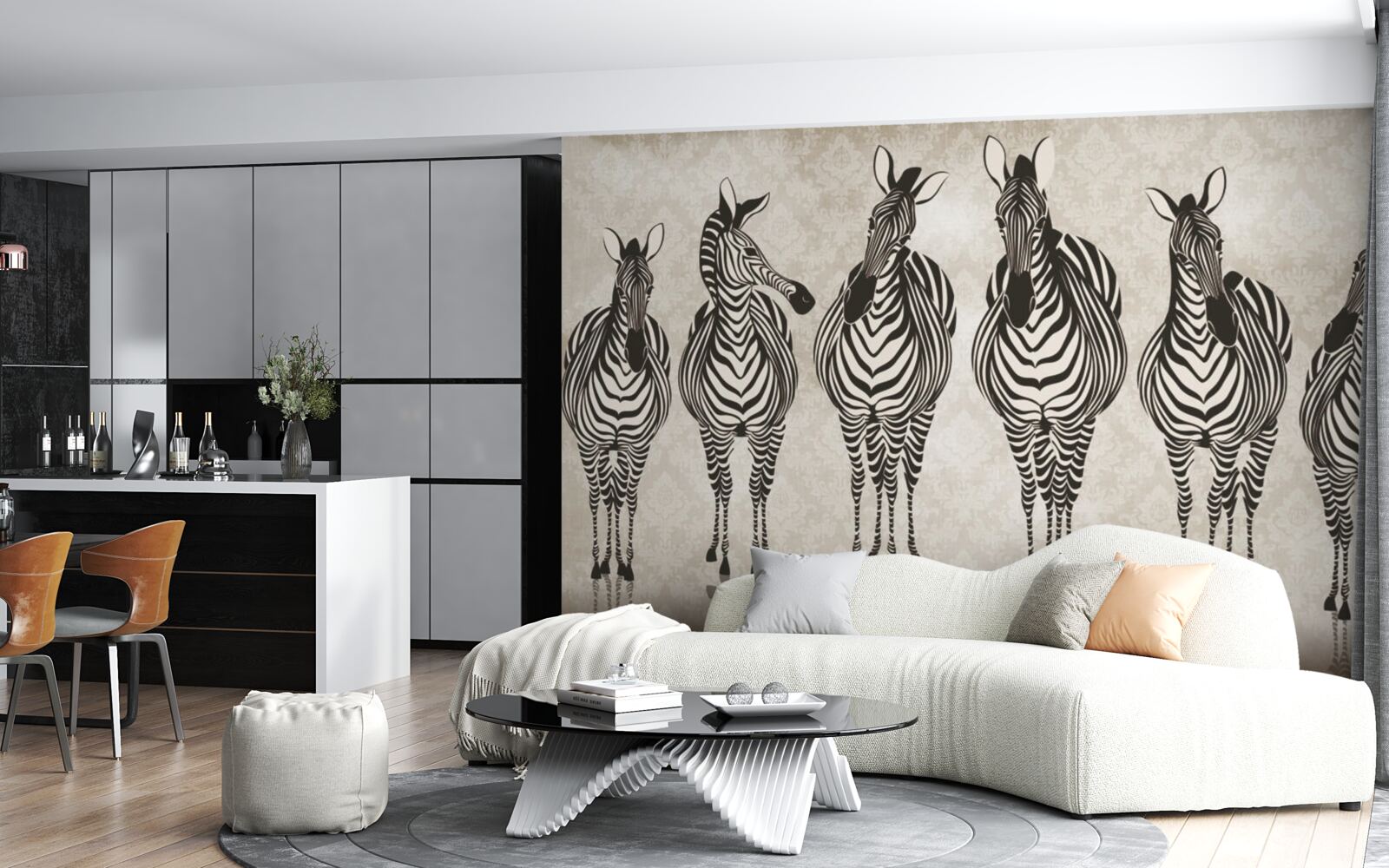 Papier peint un groupe de zèbres se dirige vers son refuge