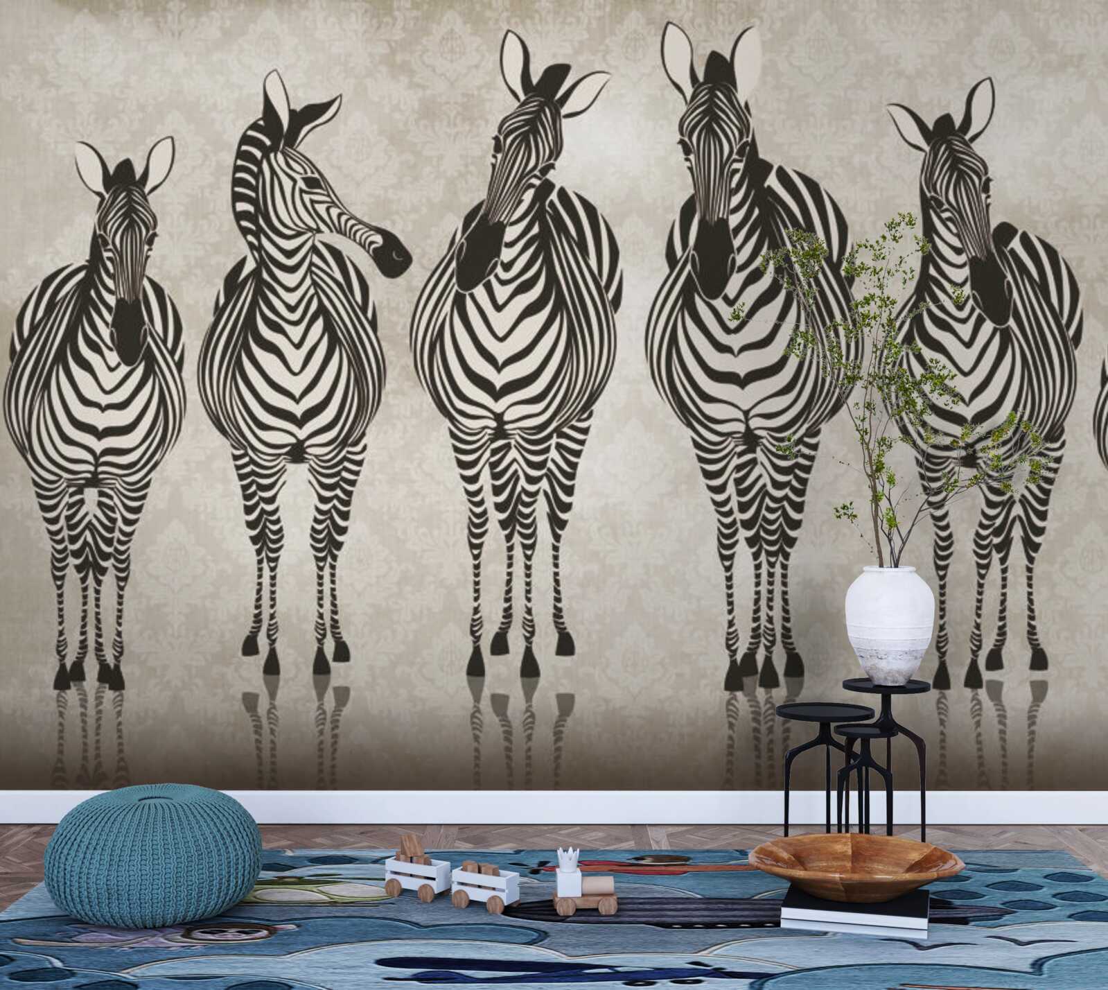 Papier peint un groupe de zèbres se dirige vers son refuge