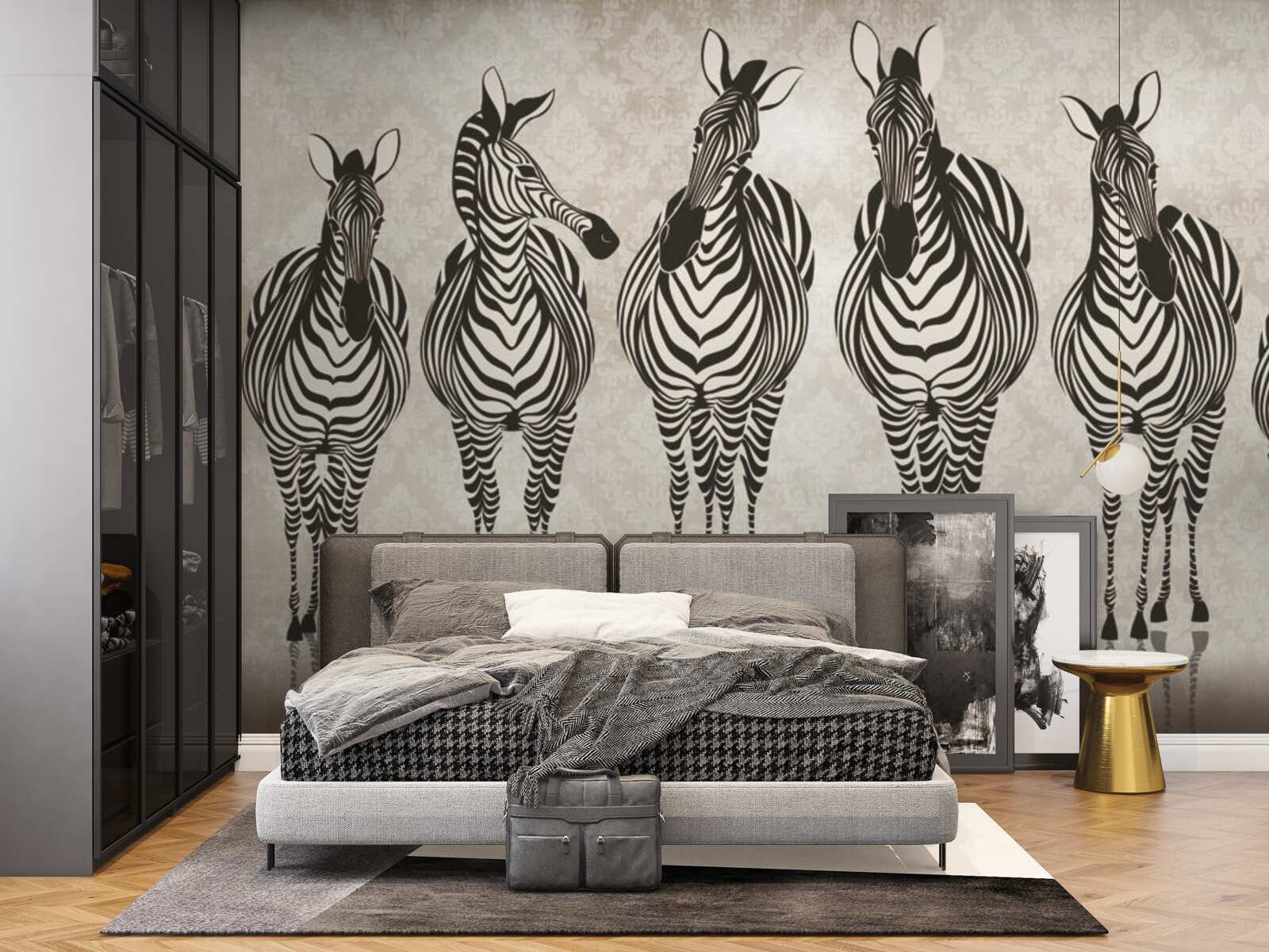 Papier peint un groupe de zèbres se dirige vers son refuge