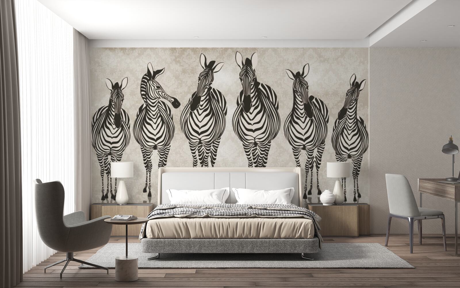 Papier peint un groupe de zèbres se dirige vers son refuge