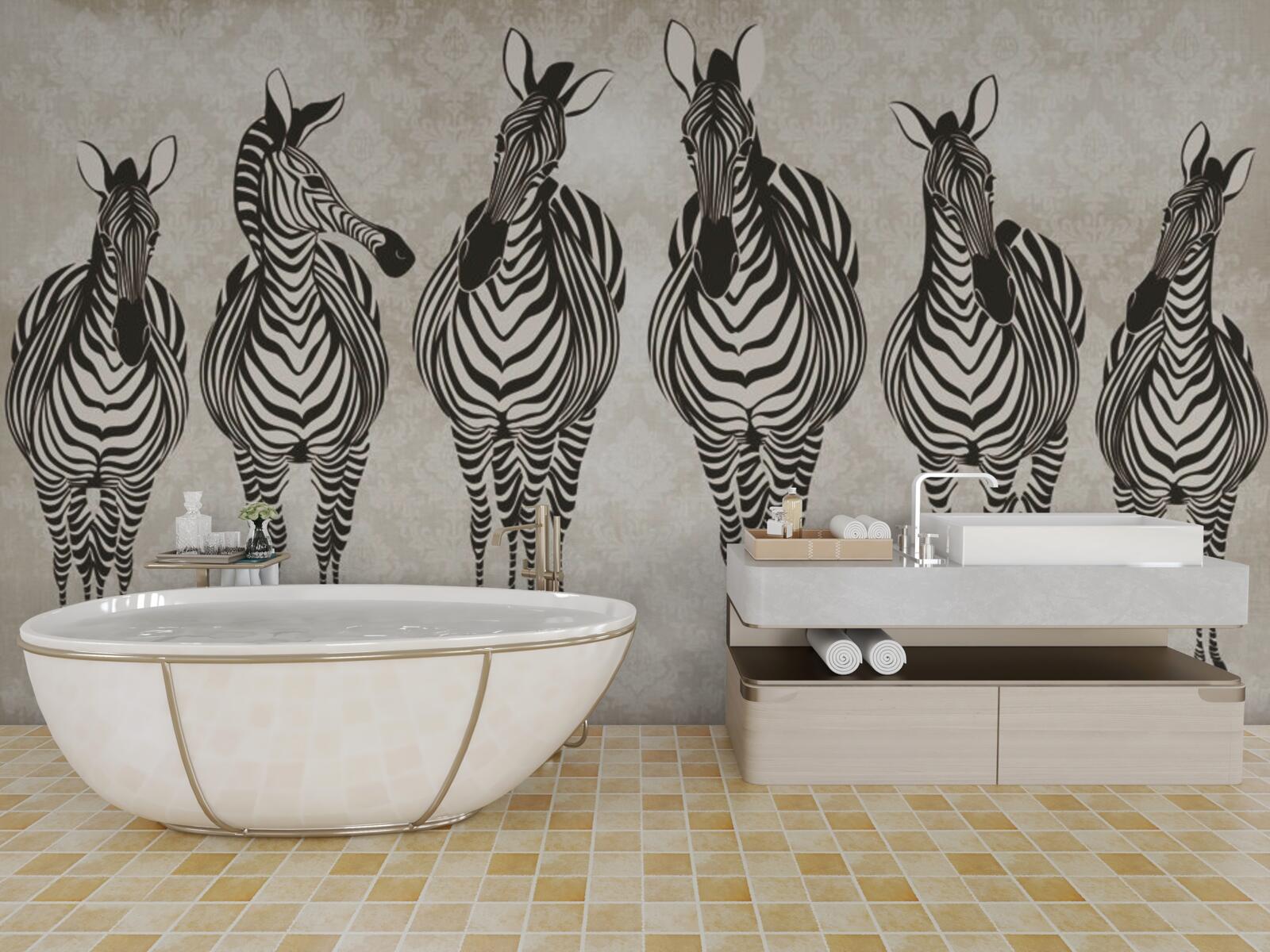 Papier peint un groupe de zèbres se dirige vers son refuge