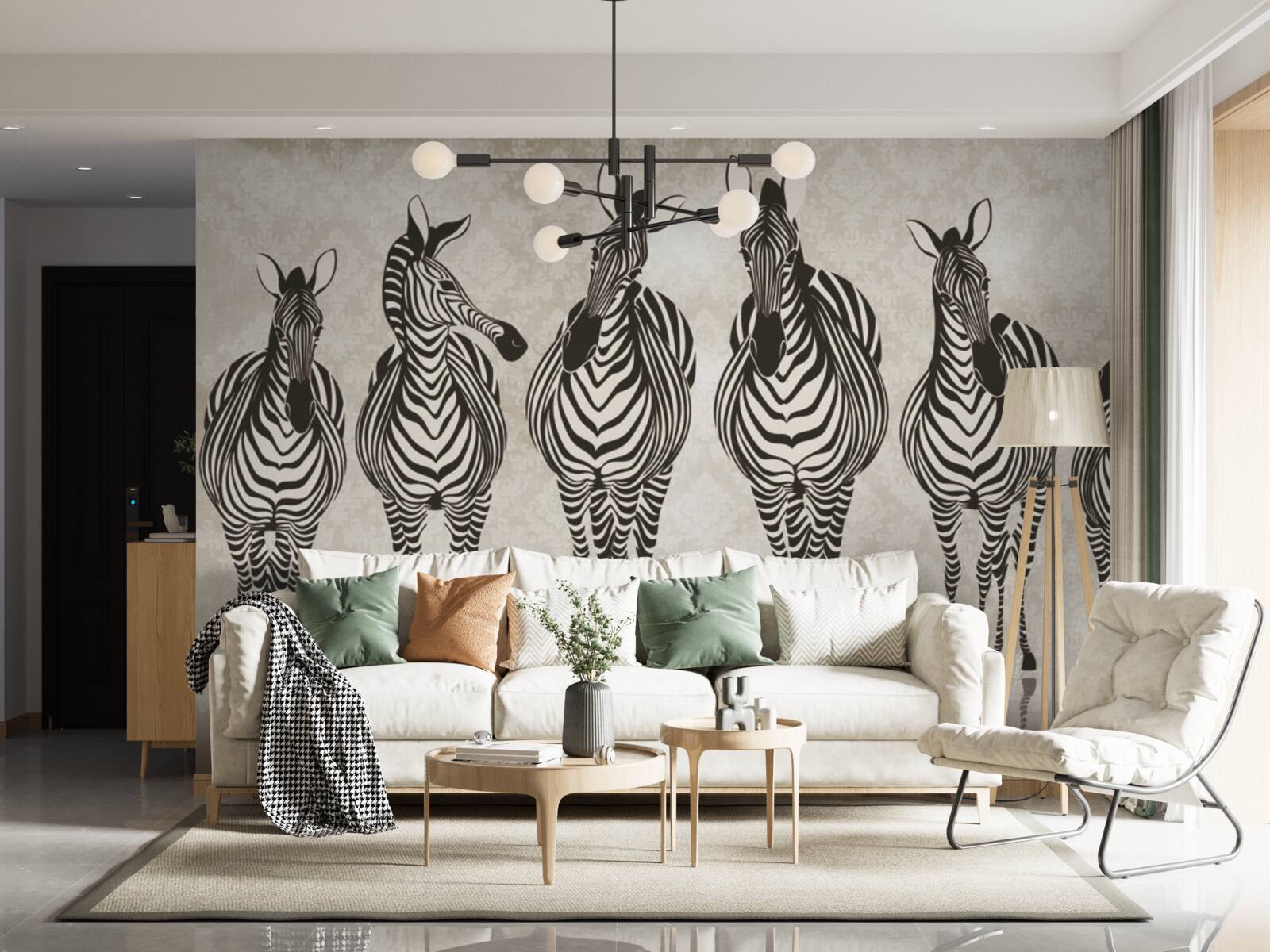 Papier peint un groupe de zèbres se dirige vers son refuge